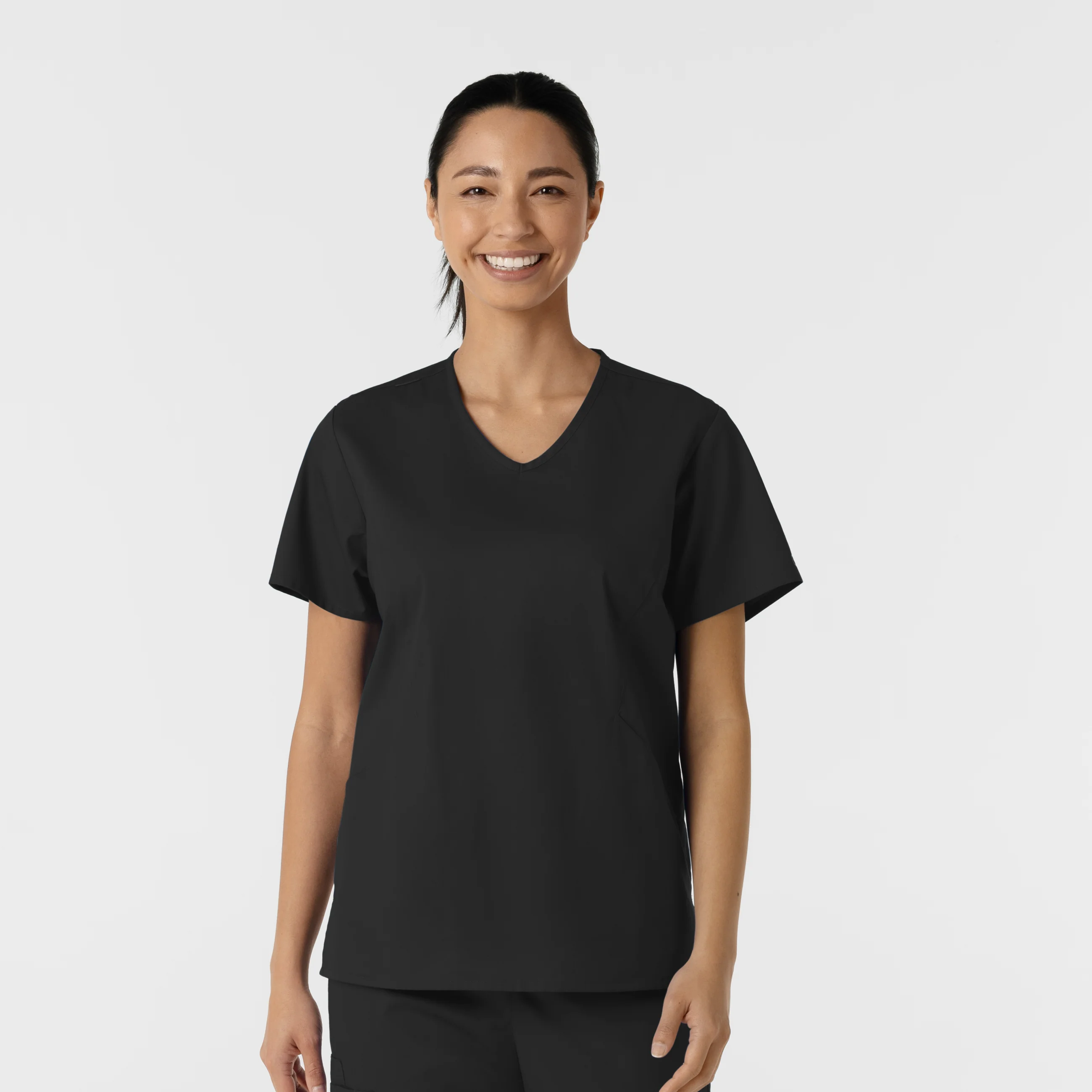 WORK Women's Curved V-Neck Scrub Top - Black