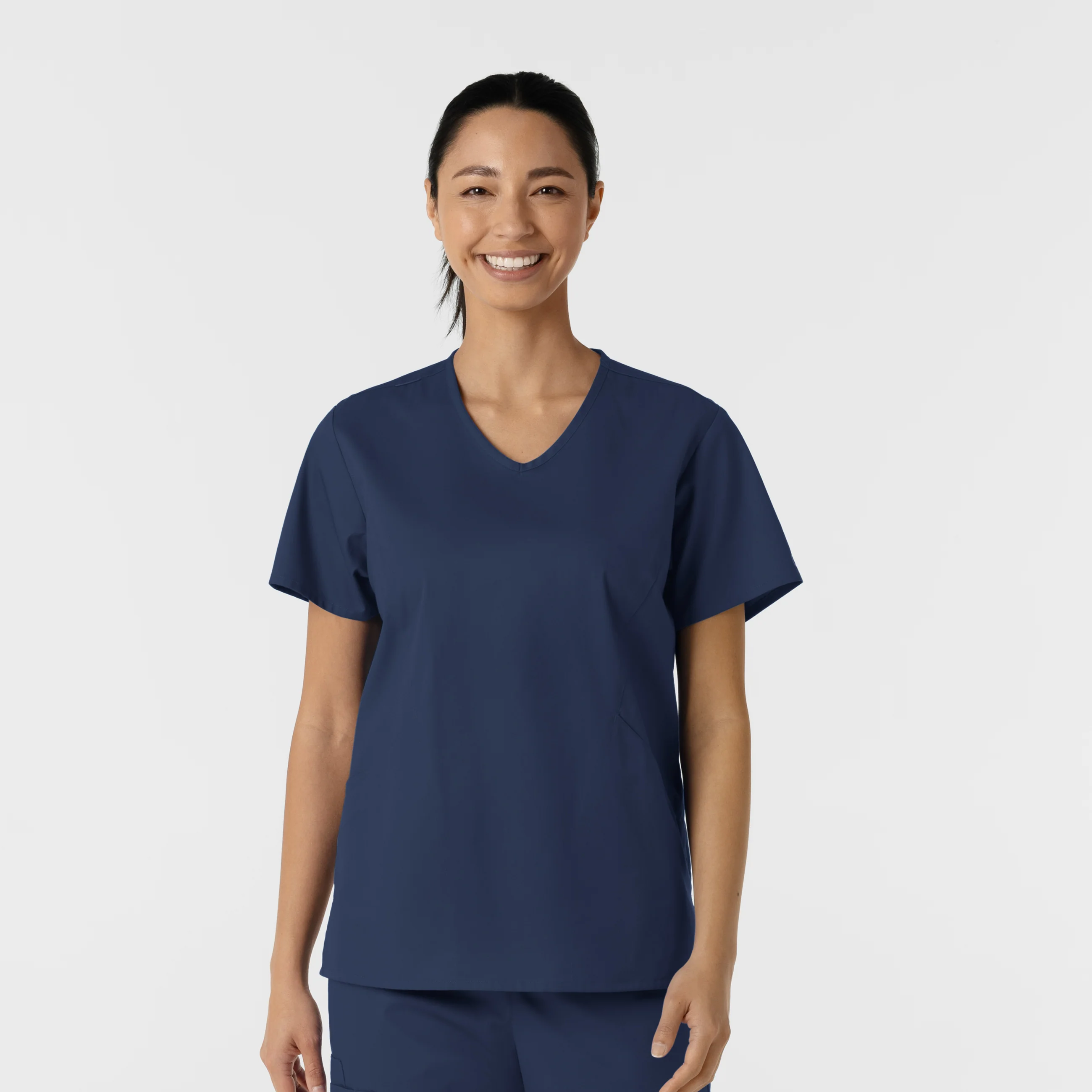 WORK Women's Curved V-Neck Scrub Top - Navy