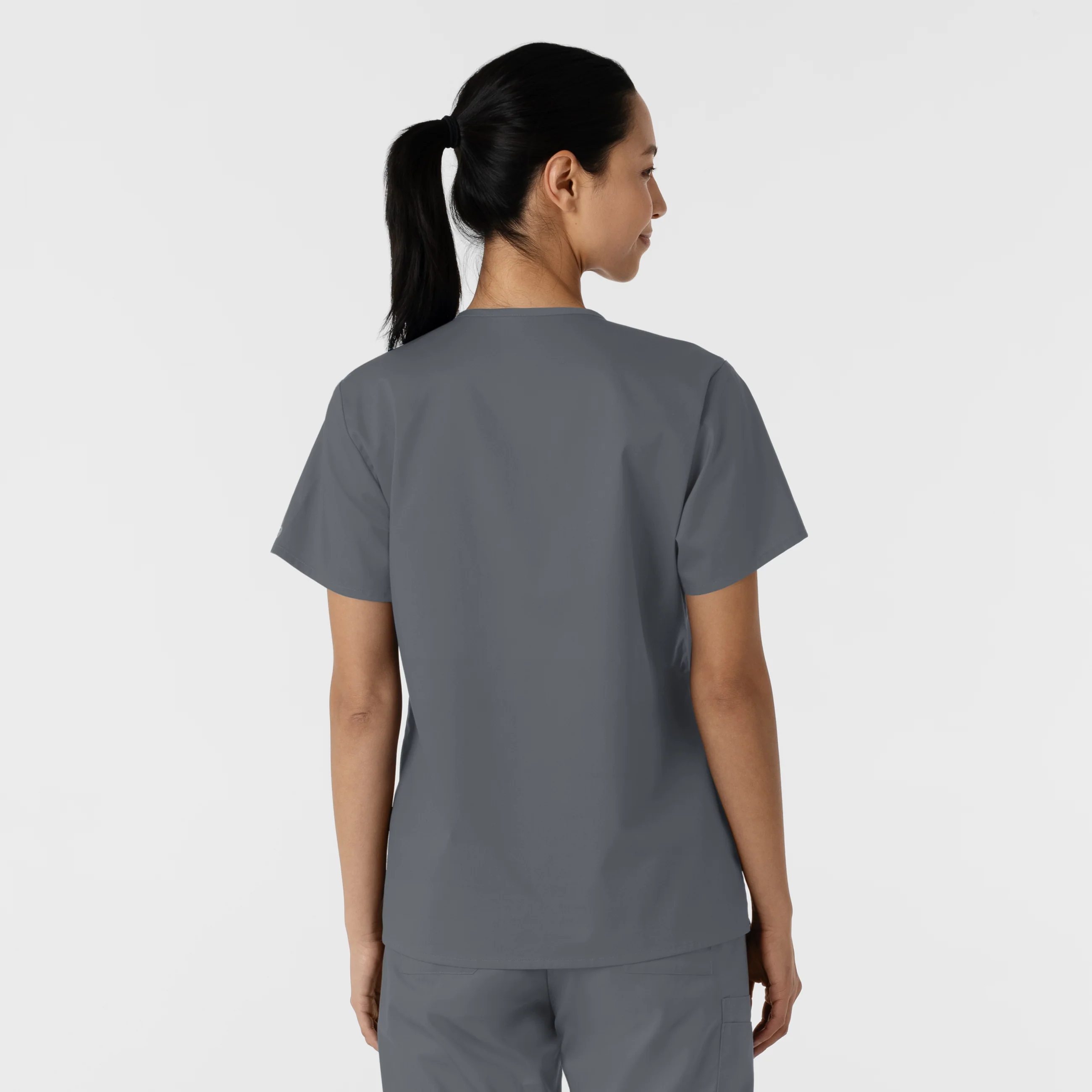 WORK Women's Curved V-Neck Scrub Top - Pewter - Image 2