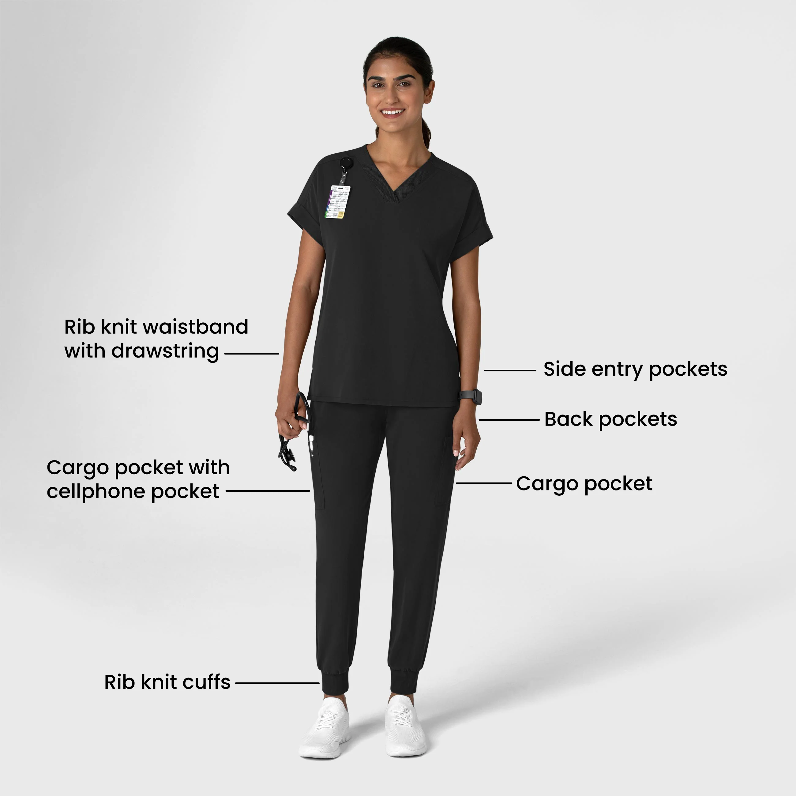 Nova Women's Jogger Utility Scrub Pant - Black - Image 3