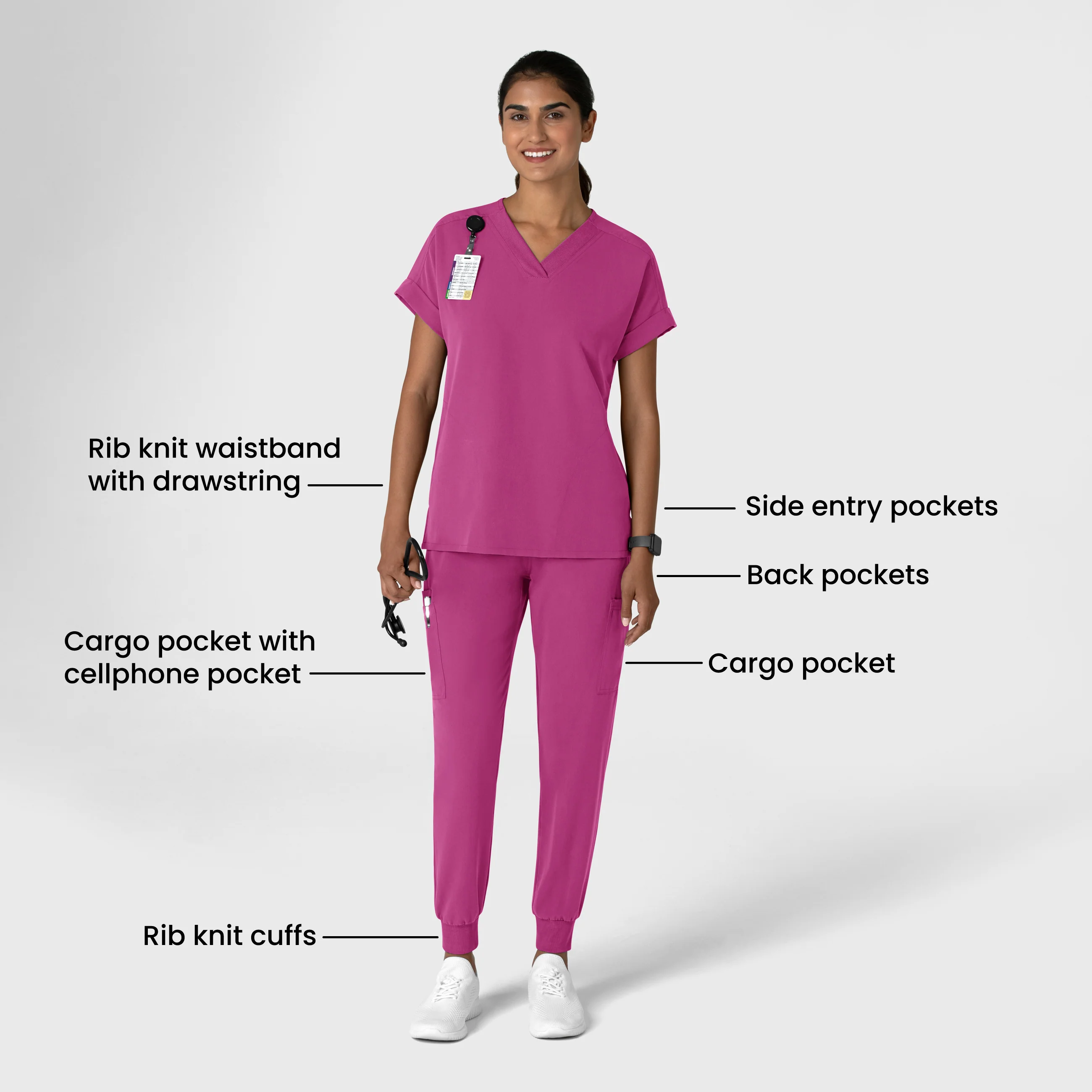 Nova Women's Jogger Utility Scrub Pant - Raspberry - Image 3