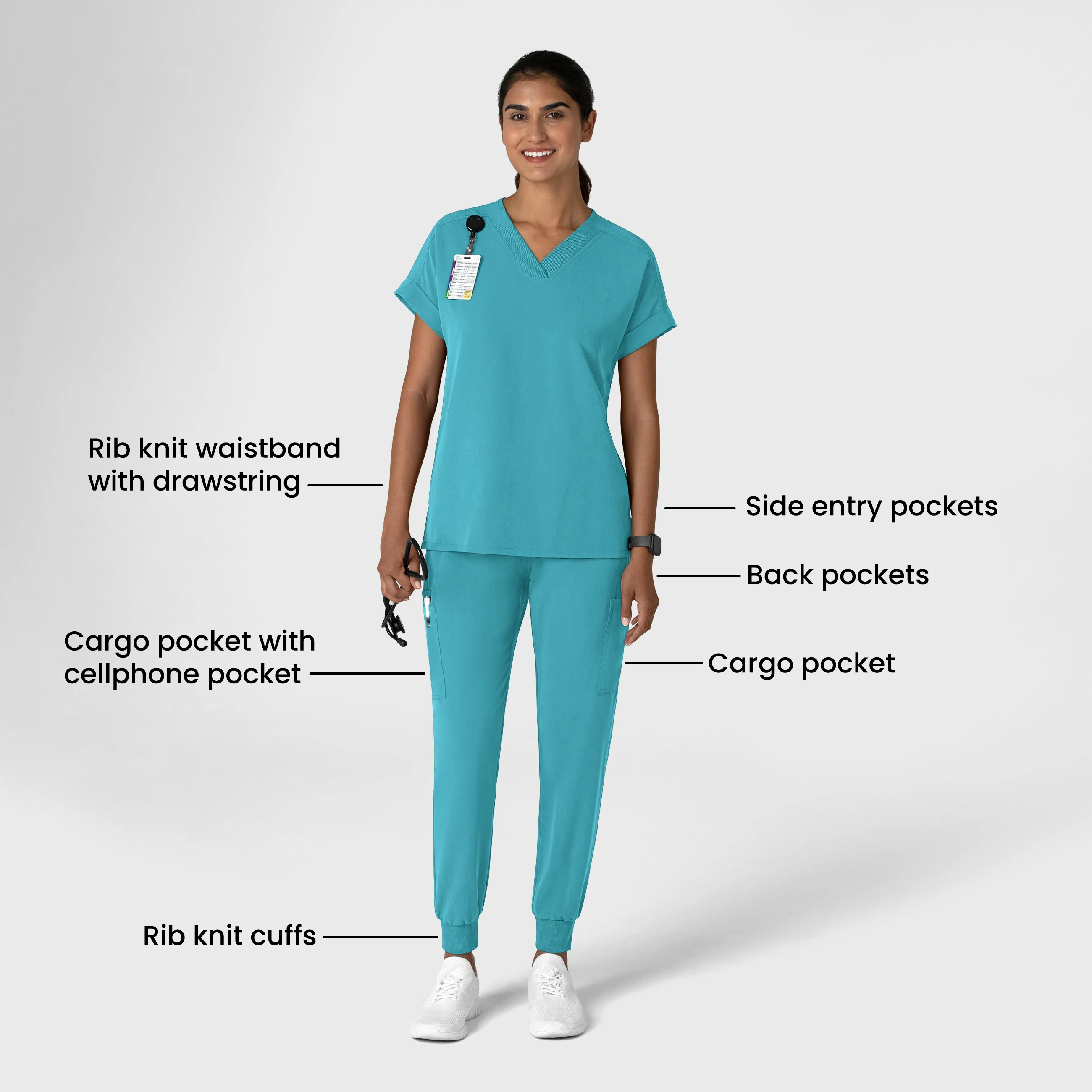 Nova Women's Jogger Utility Scrub Pant - Teal Blue - Image 3