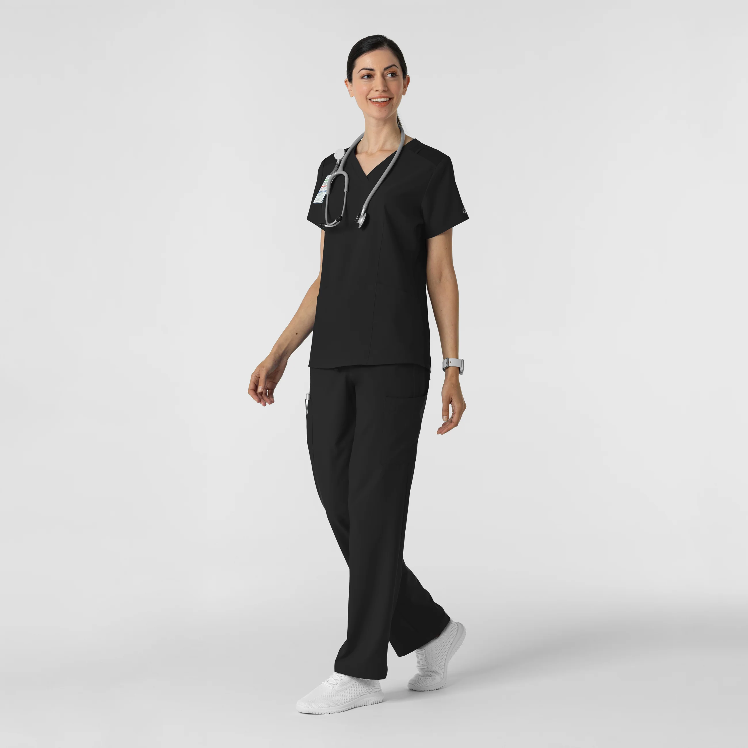 W123 Women's Cargo Utility Scrub Pant - Black - Image 3