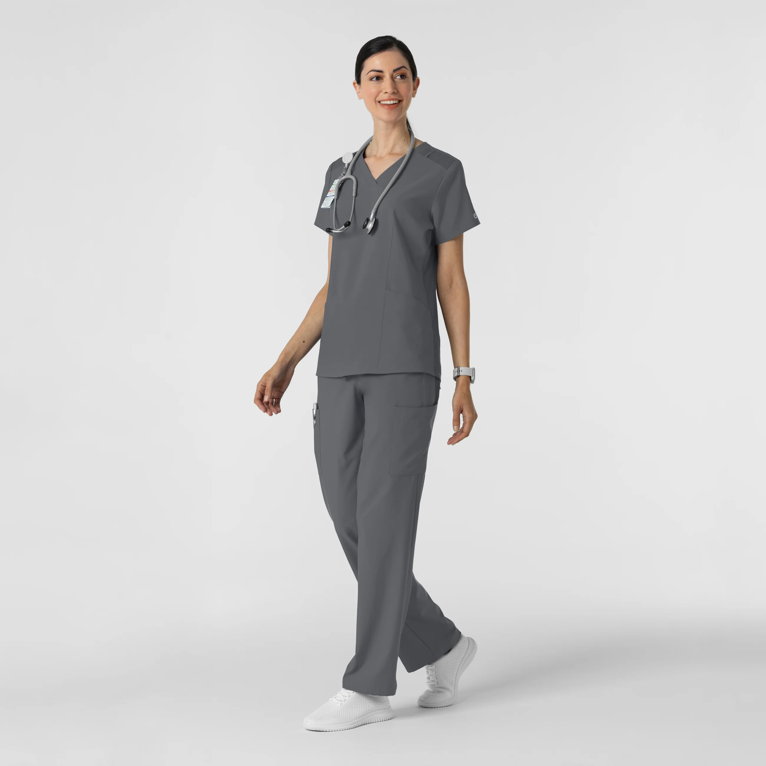 W123 Women's Cargo Utility Scrub Pant - Pewter - Image 3