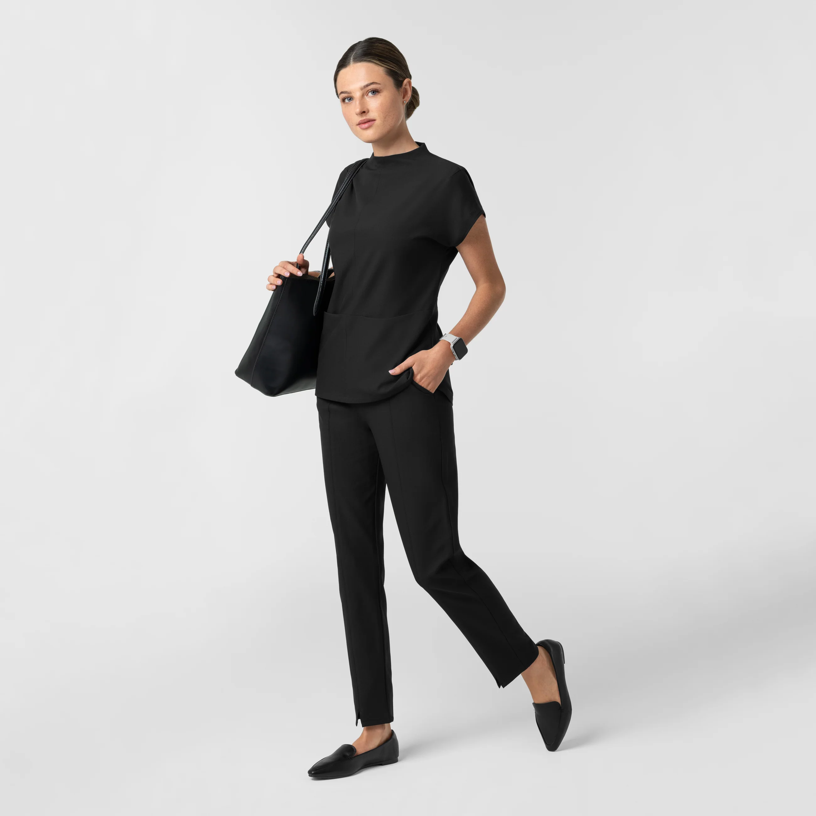 BLK Edit Women's Tapered Ankle Scrub Trouser - Black - Image 4