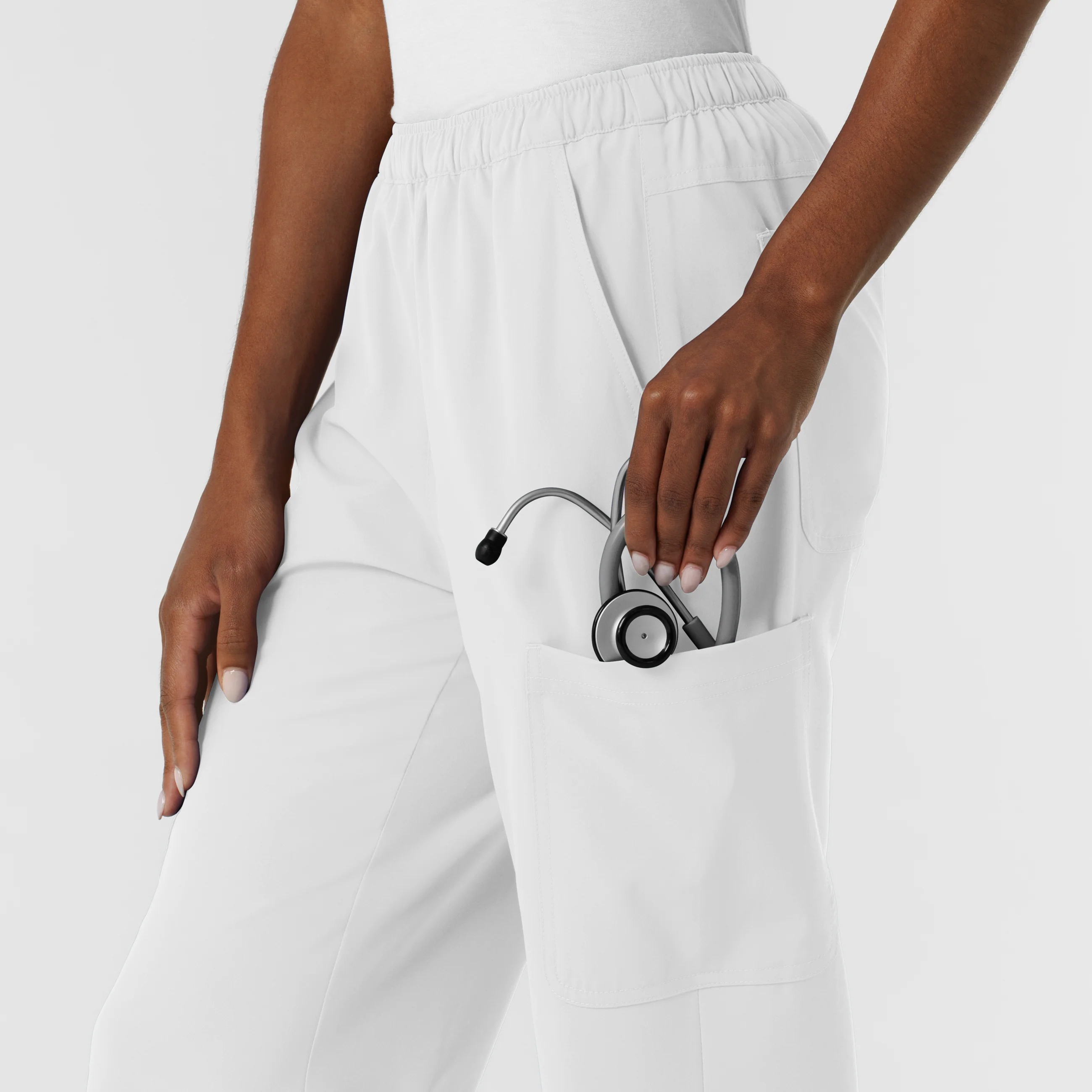NURTUR Women's Straight Leg Cargo Scrub Pant - White - Image 9