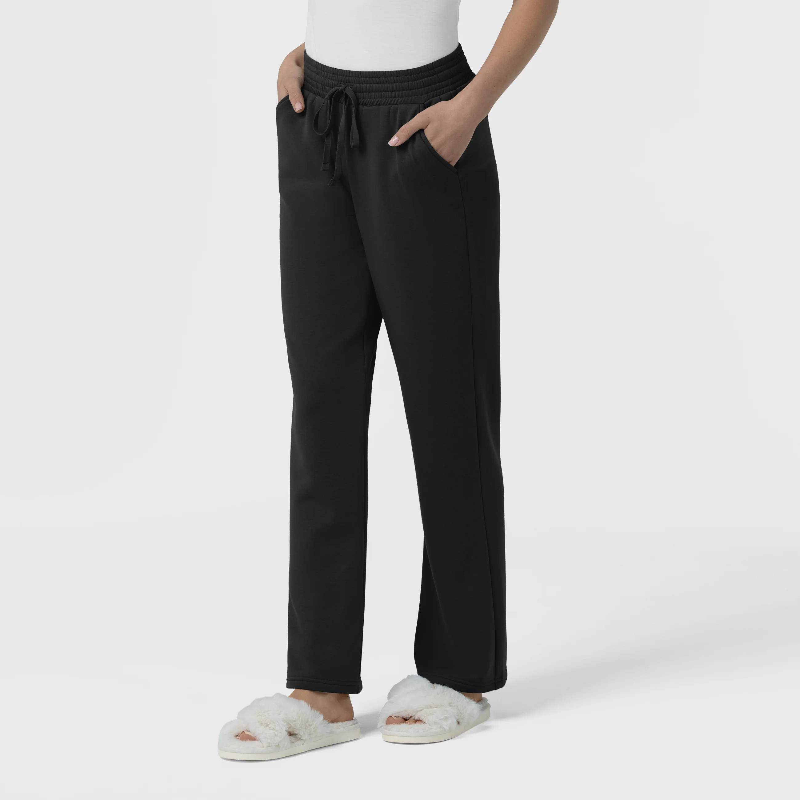 Unwind & Lounge Women's Fleece Wide Leg Pant - Black