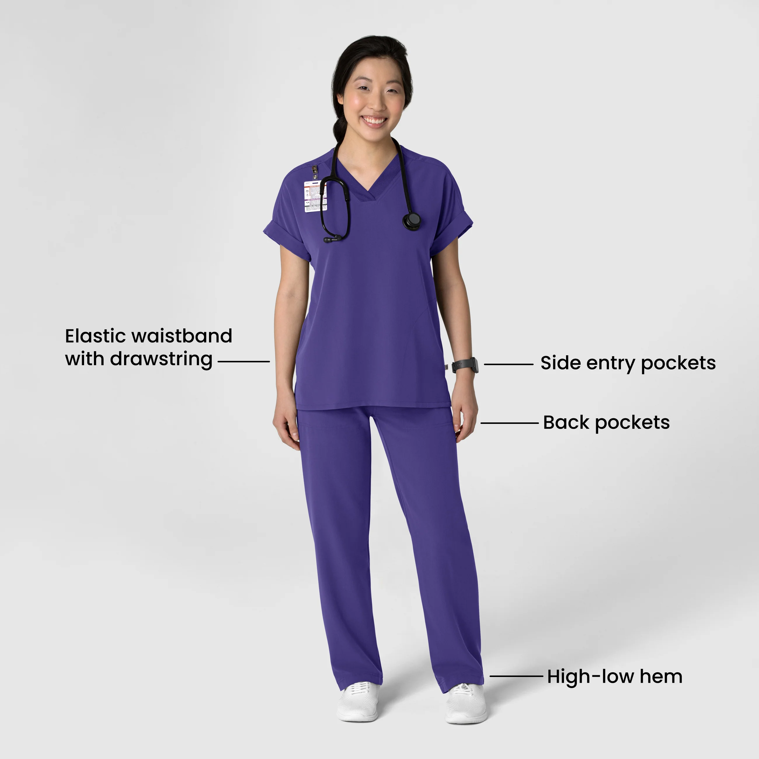 Nova Women's Stovepipe High-Low Hem Scrub Pant - Grape - Image 3