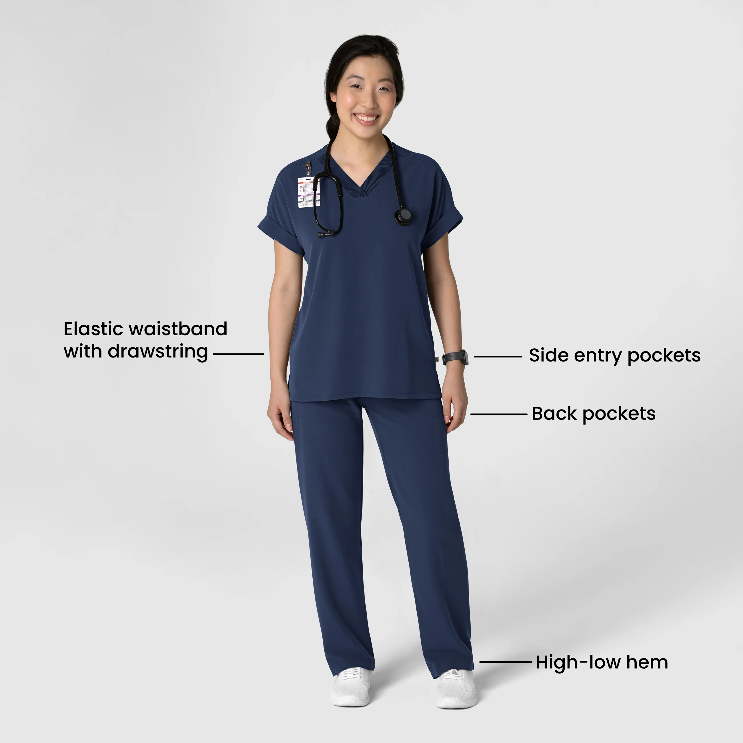 Nova Women's Stovepipe High-Low Hem Scrub Pant - Navy - Image 3