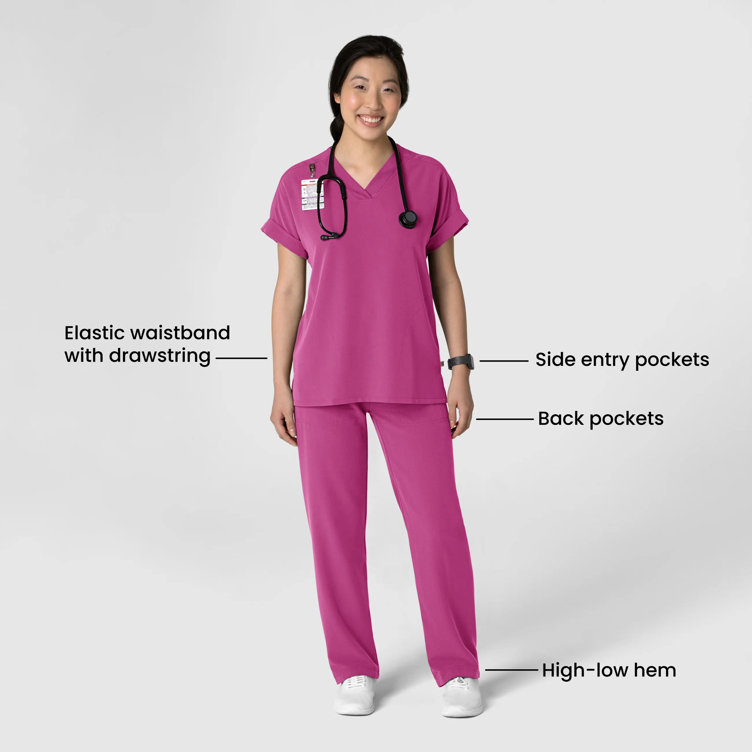 Nova Women's Stovepipe High-Low Hem Scrub Pant - Raspberry - Image 3