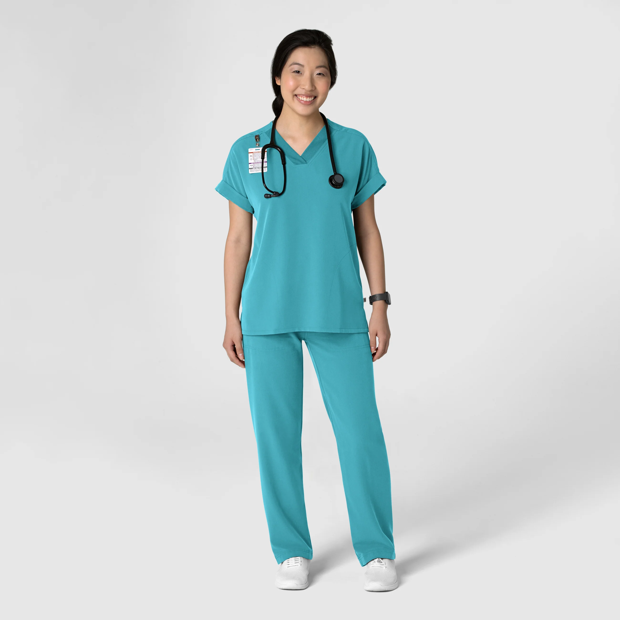 Nova Women's Stovepipe High-Low Hem Scrub Pant - Teal Blue - Image 11