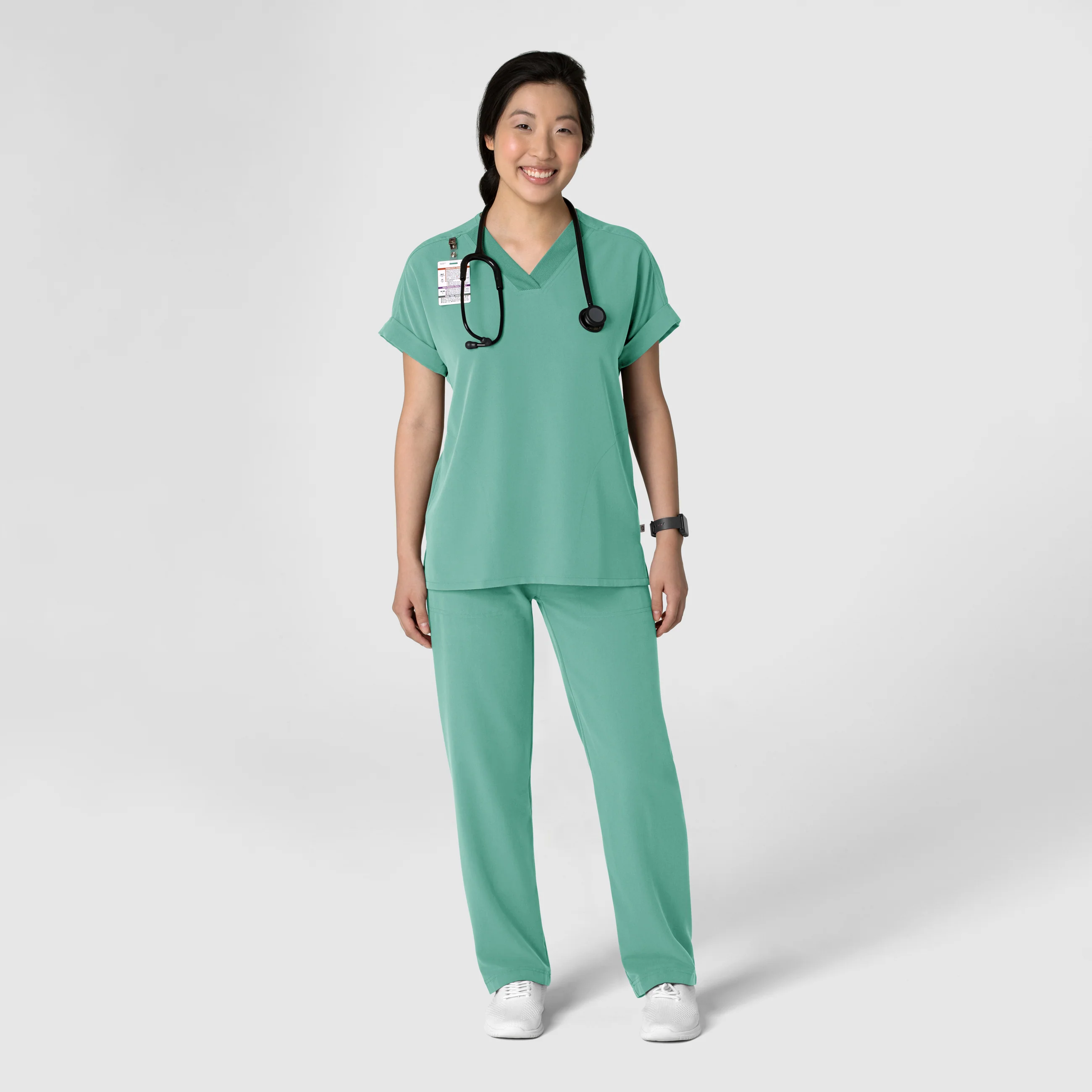 Nova Women's Stovepipe High-Low Hem Scrub Pant - Turquoise - Image 11