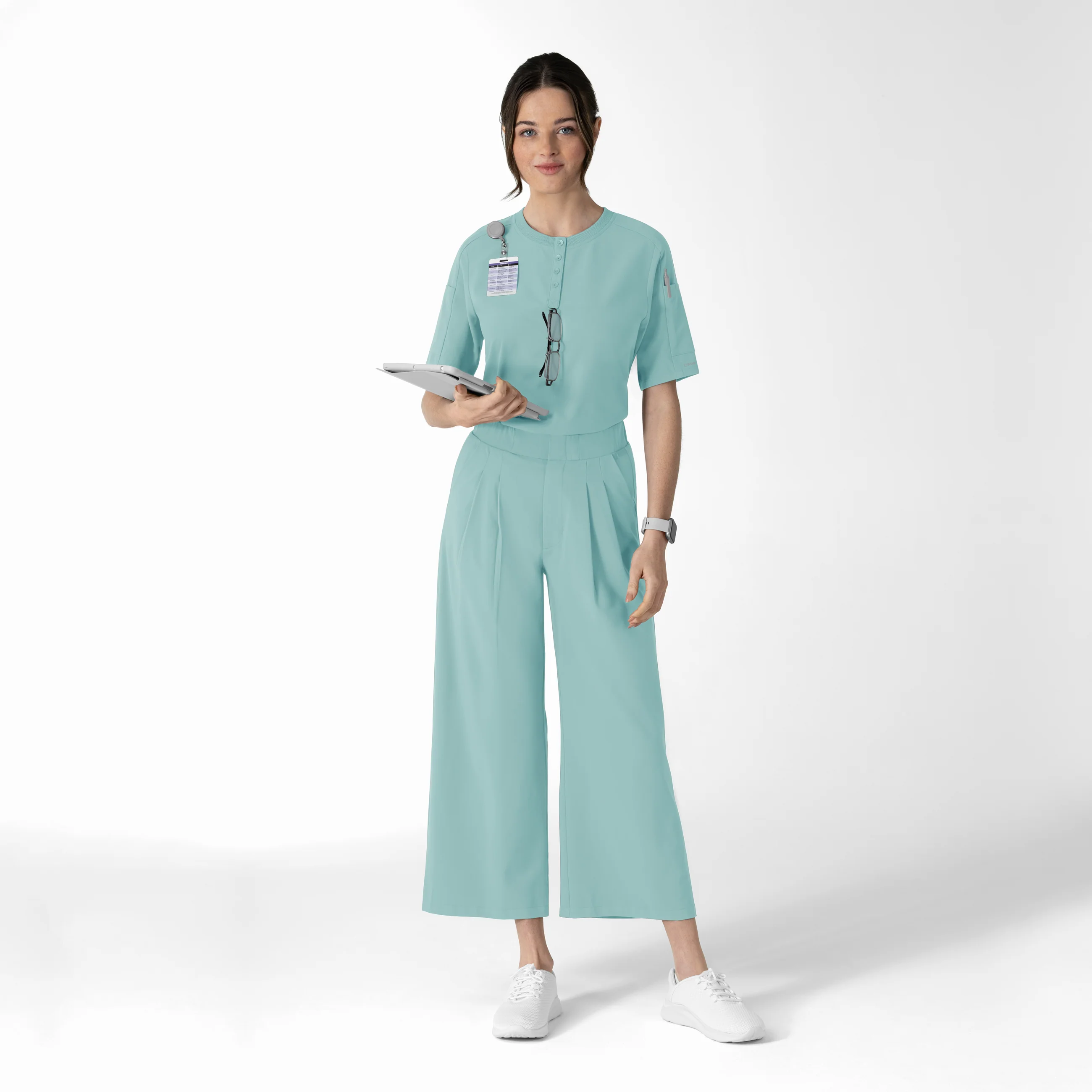 RENEW Women's Tuck-In Henley Scrub Top - Coastal Blue - Image 3