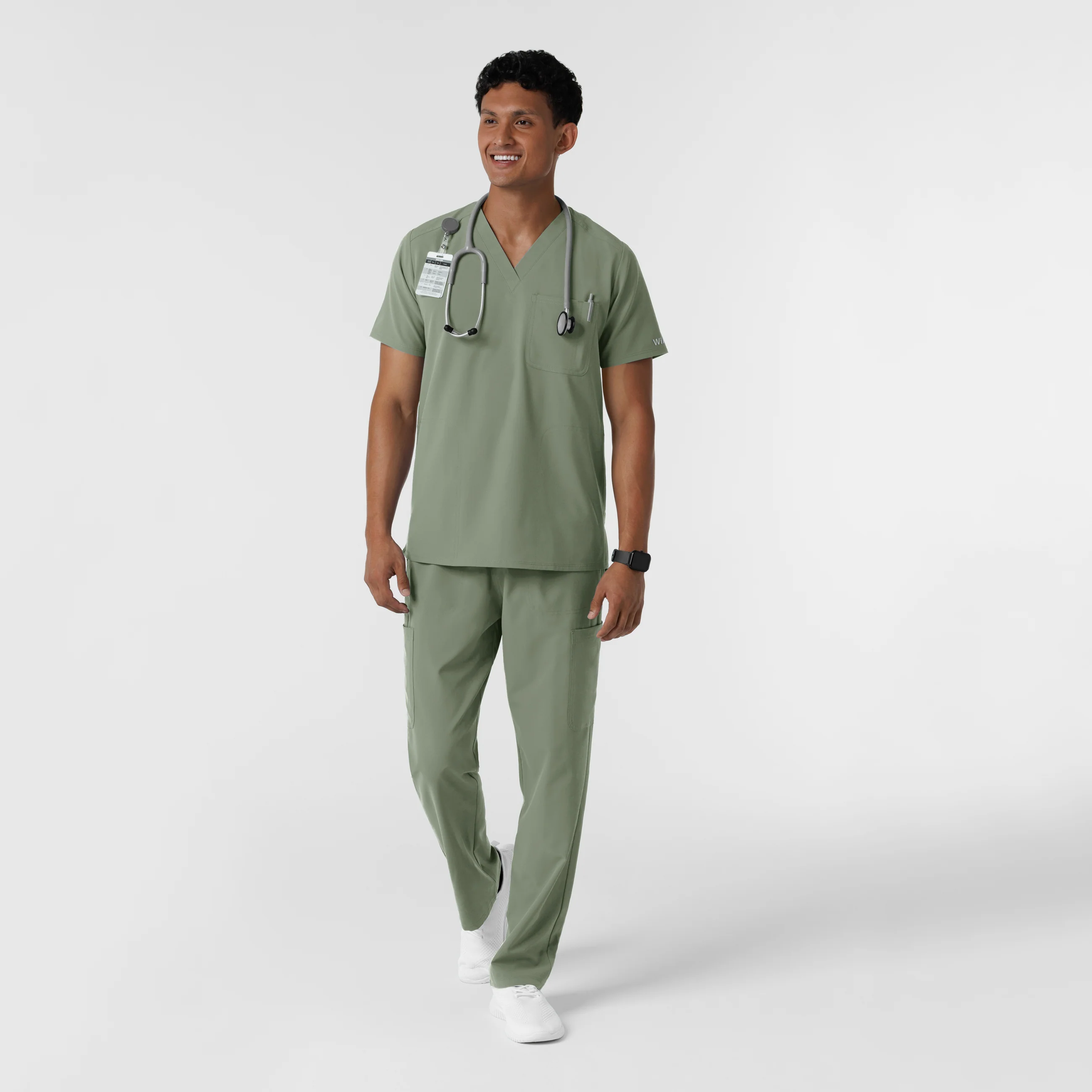 NURTUR Men's V-Neck Scrub Top - Sage - Image 3