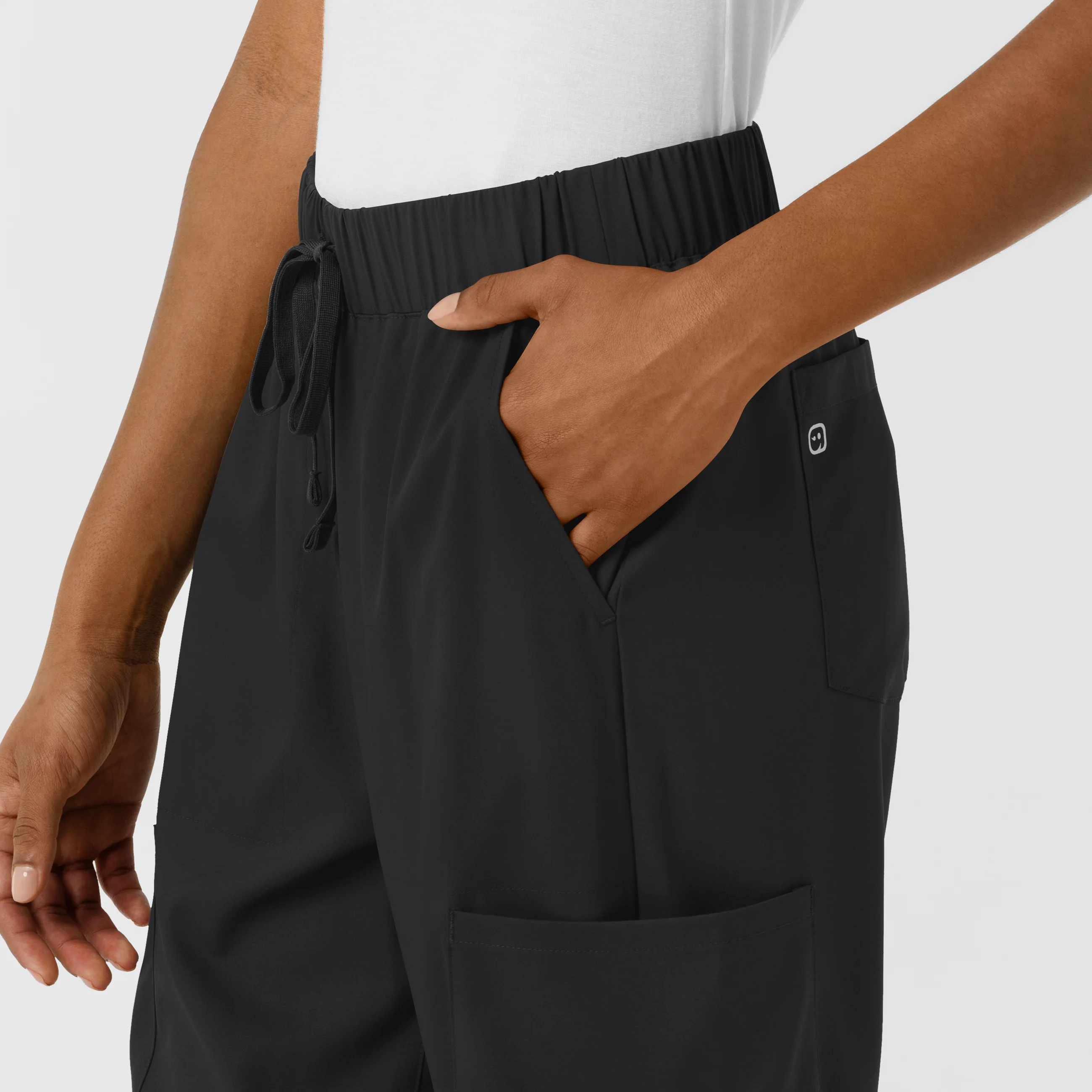 Boundless Women's Classic Wide Leg Double Cargo Scrub Pant - Black - Image 7