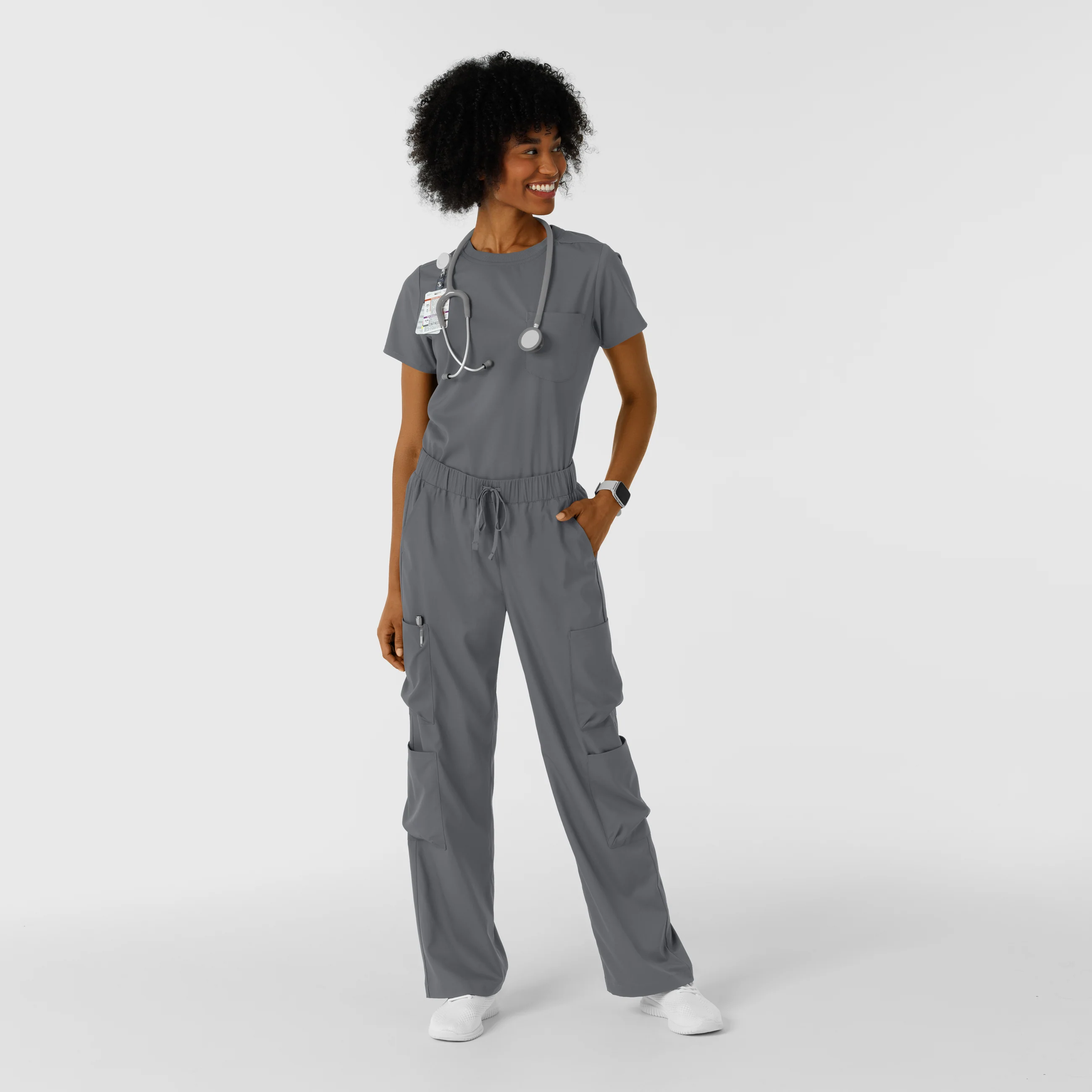 Boundless Women's Classic Wide Leg Double Cargo Scrub Pant - Pewter - Image 3