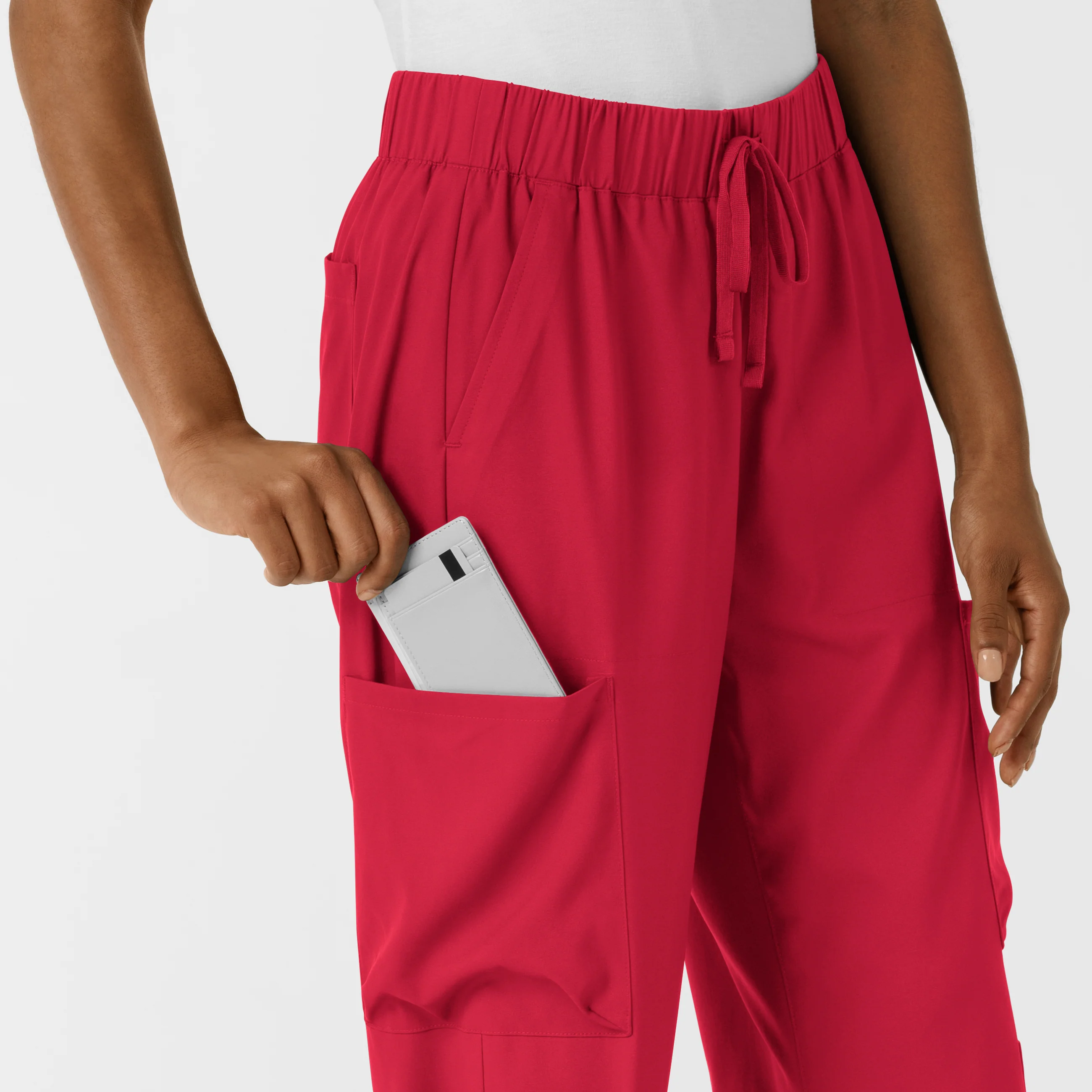Boundless Women's Classic Wide Leg Cargo Scrub Pant - Red - Image 8