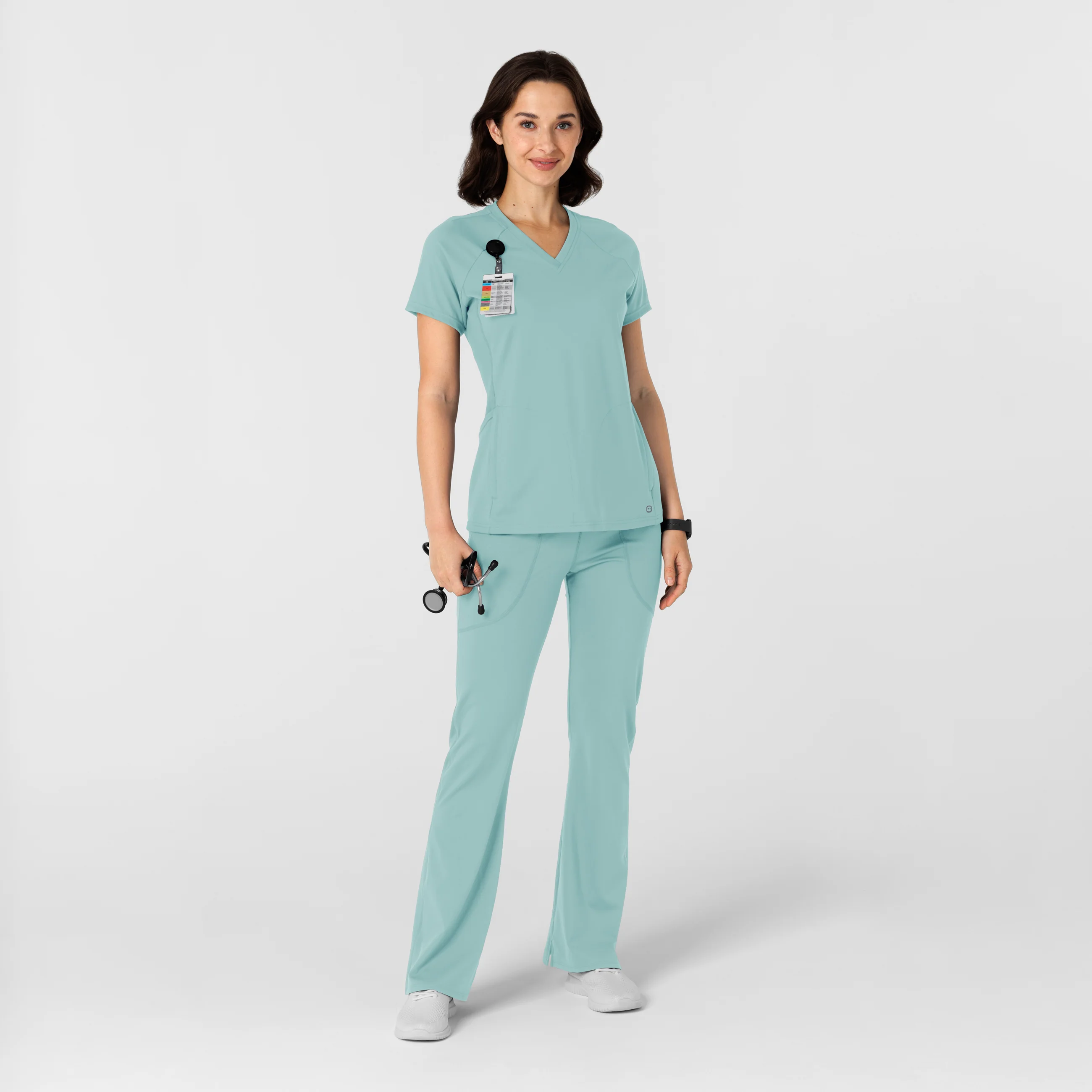 RENEW Knit Women's Flare Yoga Scrub Pant - Coastal Blue - Image 3
