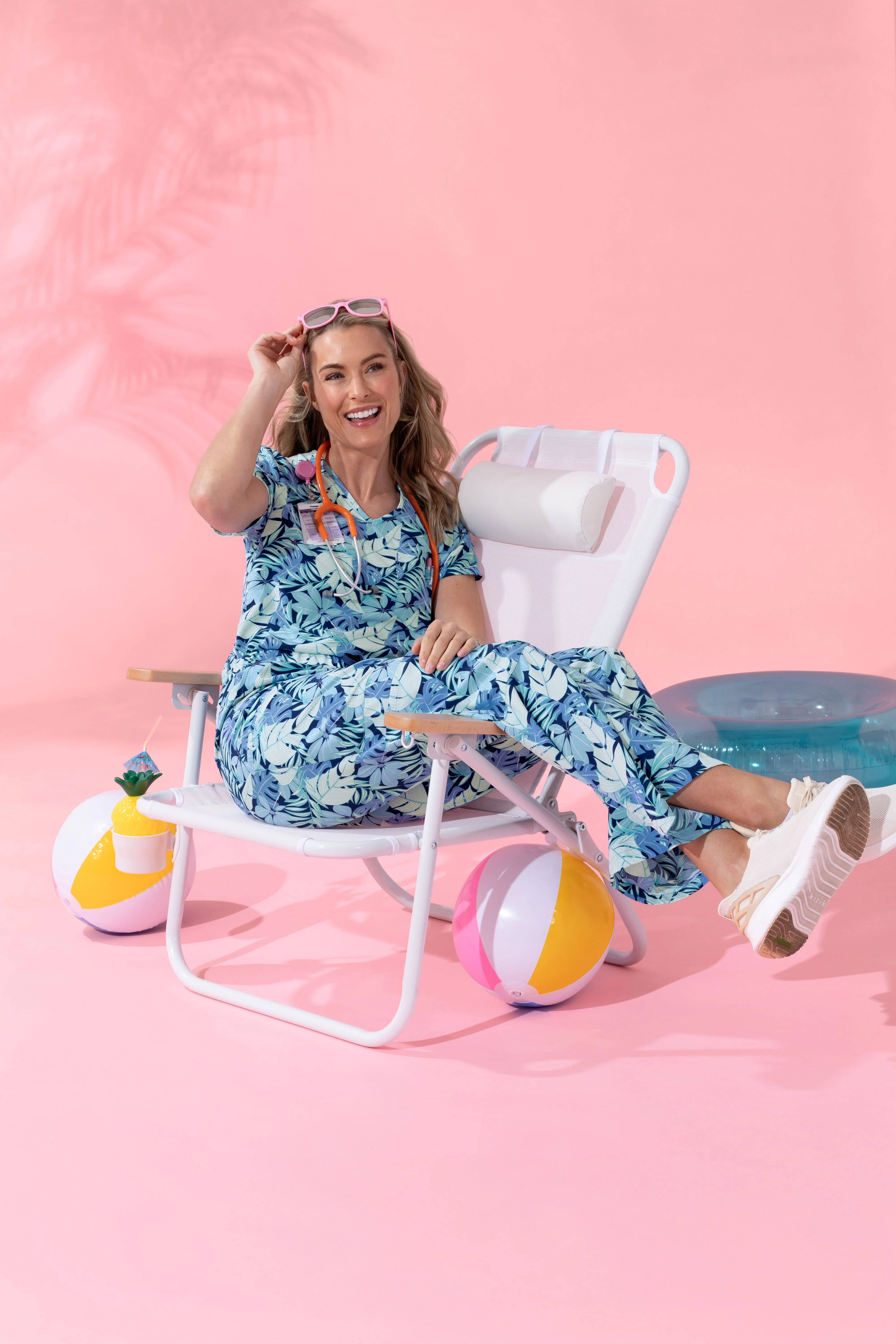 Women's Printed Double Cargo Scrub Pant - Breezy Palms - Image 2