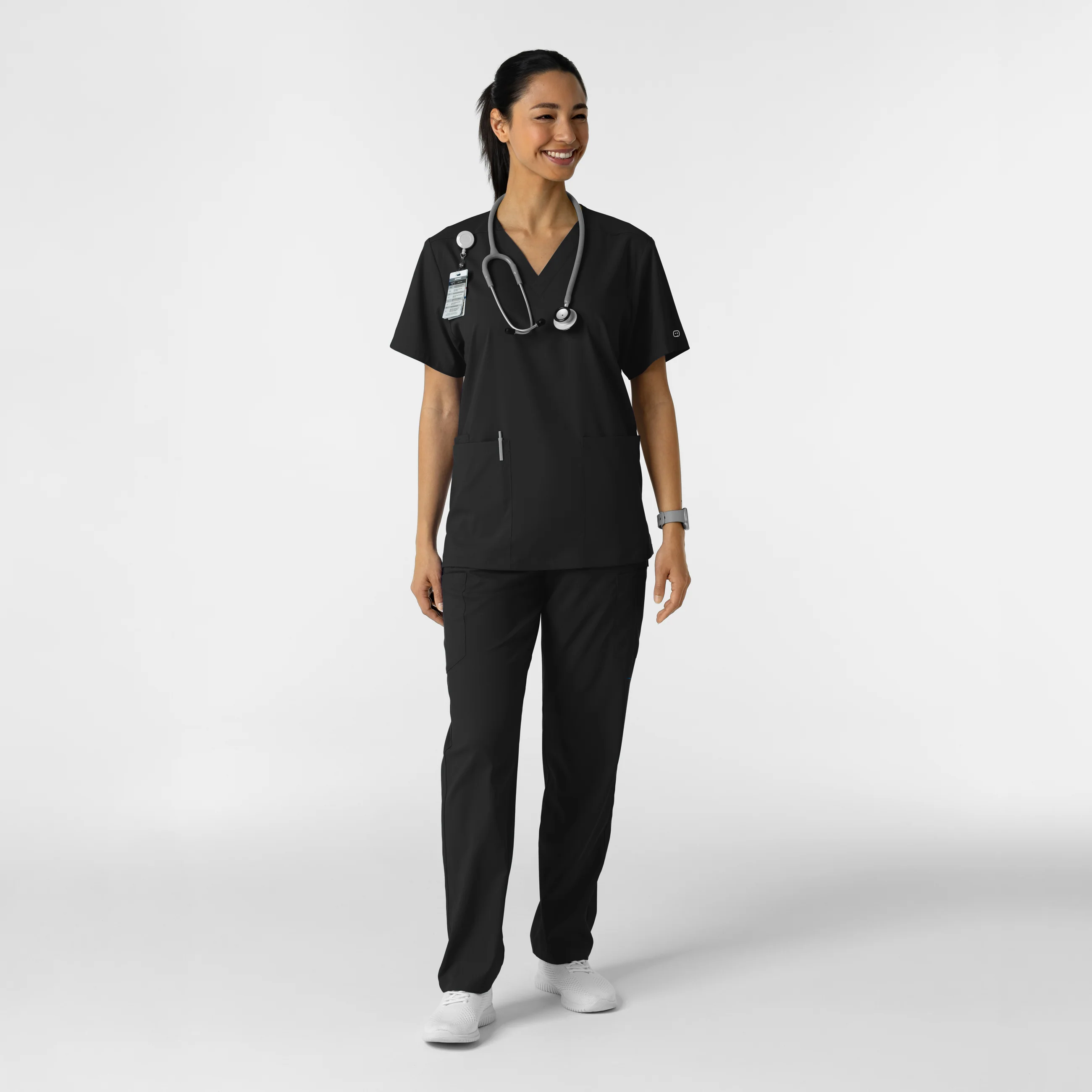 Boundless Unisex V-Neck Scrub Top - Black - Image 3