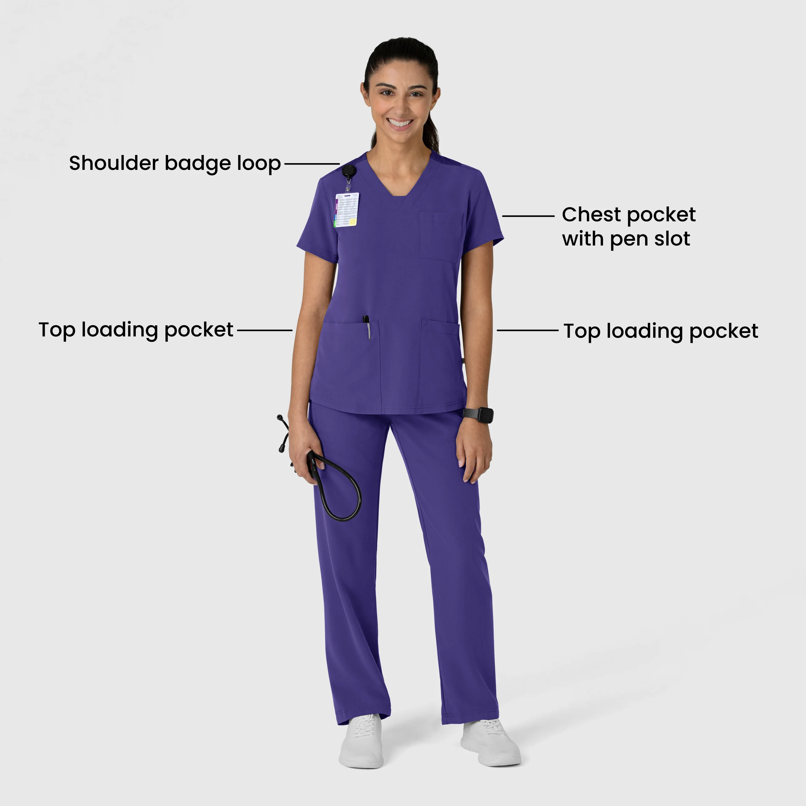 Nova Women's Flex-n-Reach V-Neck Scrub Top - Grape - Image 3