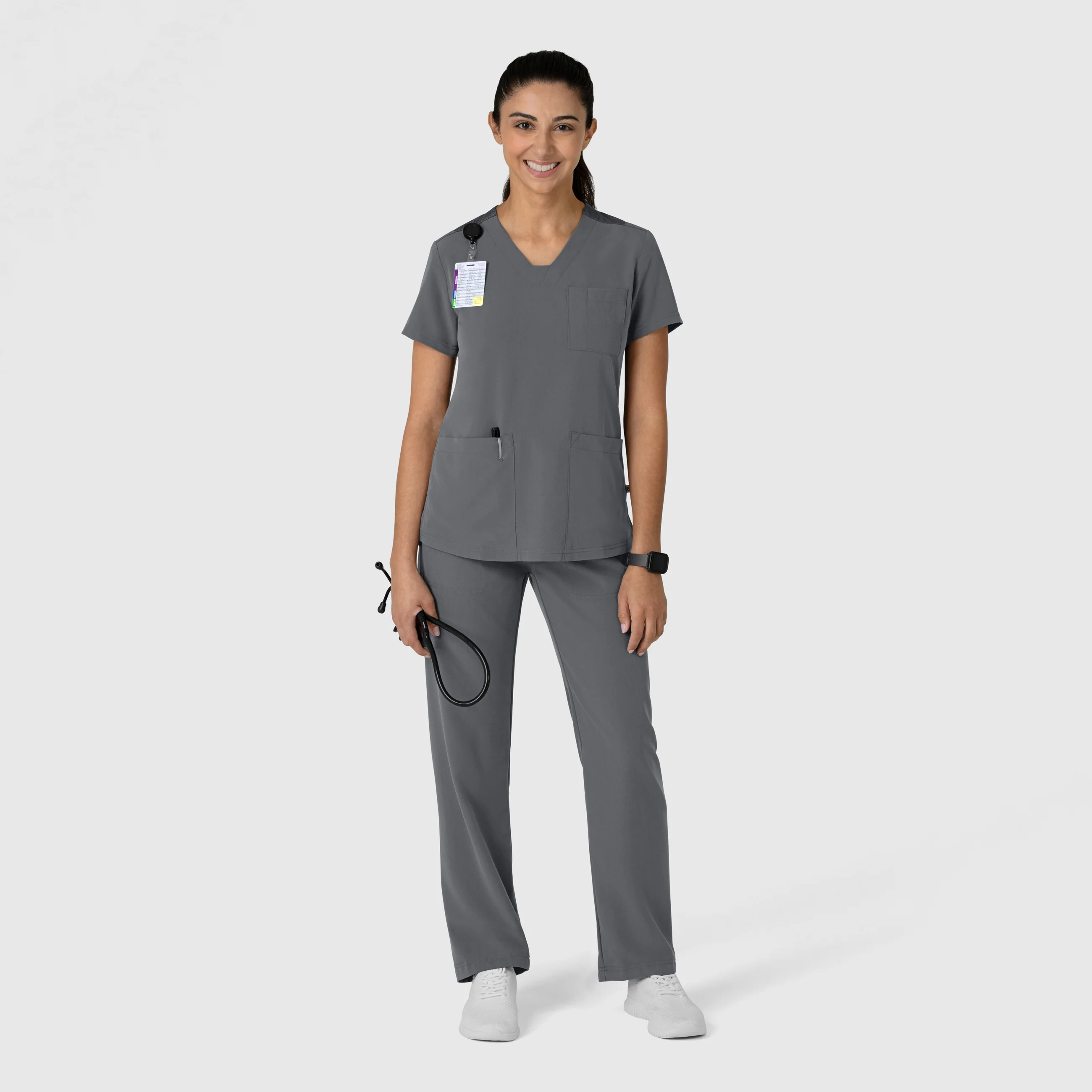Nova Women's Flex-n-Reach V-Neck Scrub Top - Pewter - Image 9