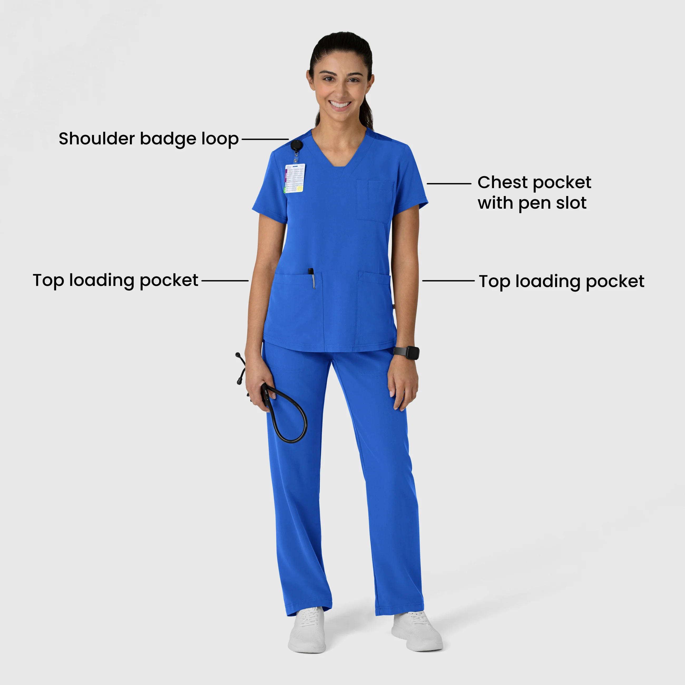 Nova Women's Flex-n-Reach V-Neck Scrub Top - Royal - Image 3