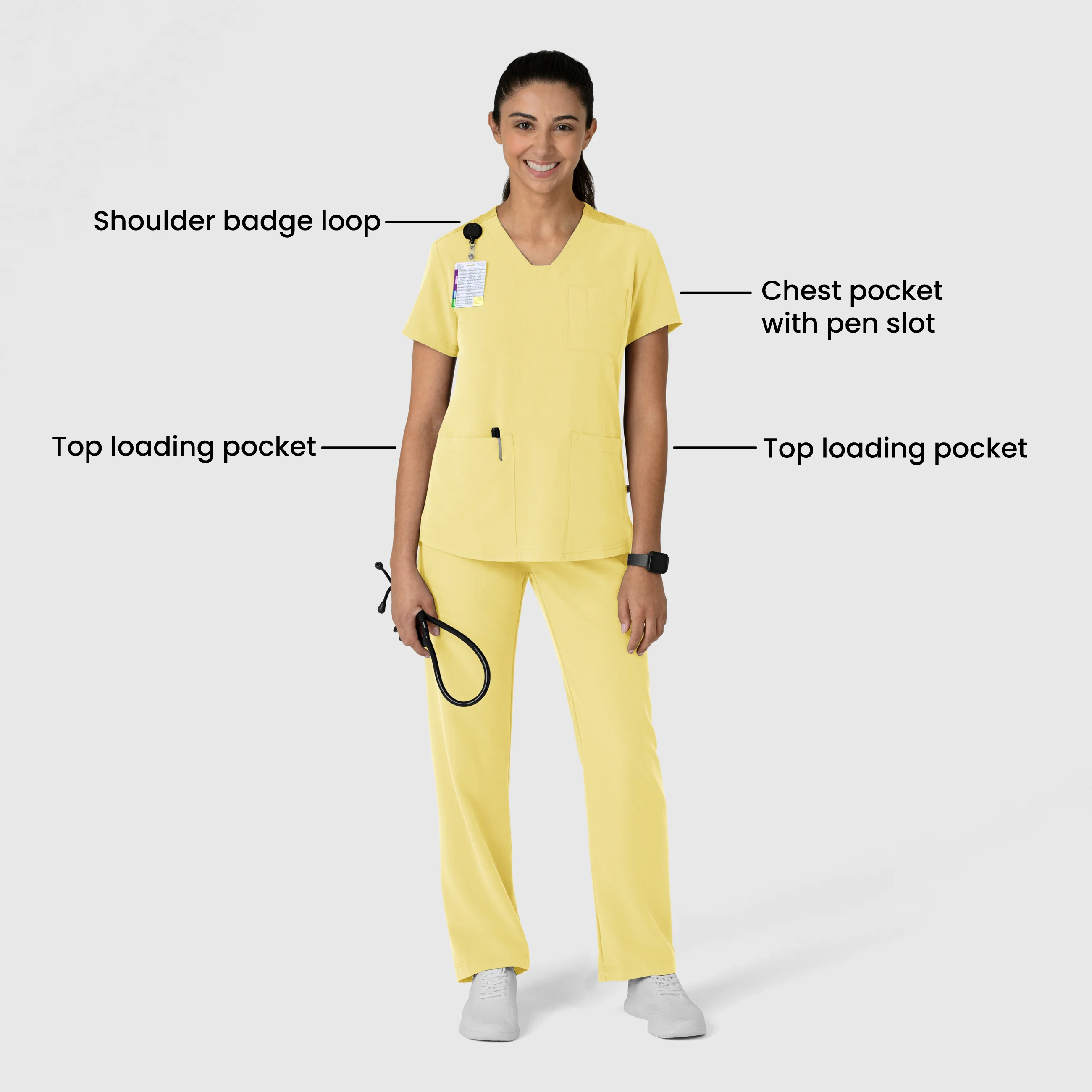 Nova Women's Flex-n-Reach V-Neck Scrub Top - Sunshine Yellow - Image 3