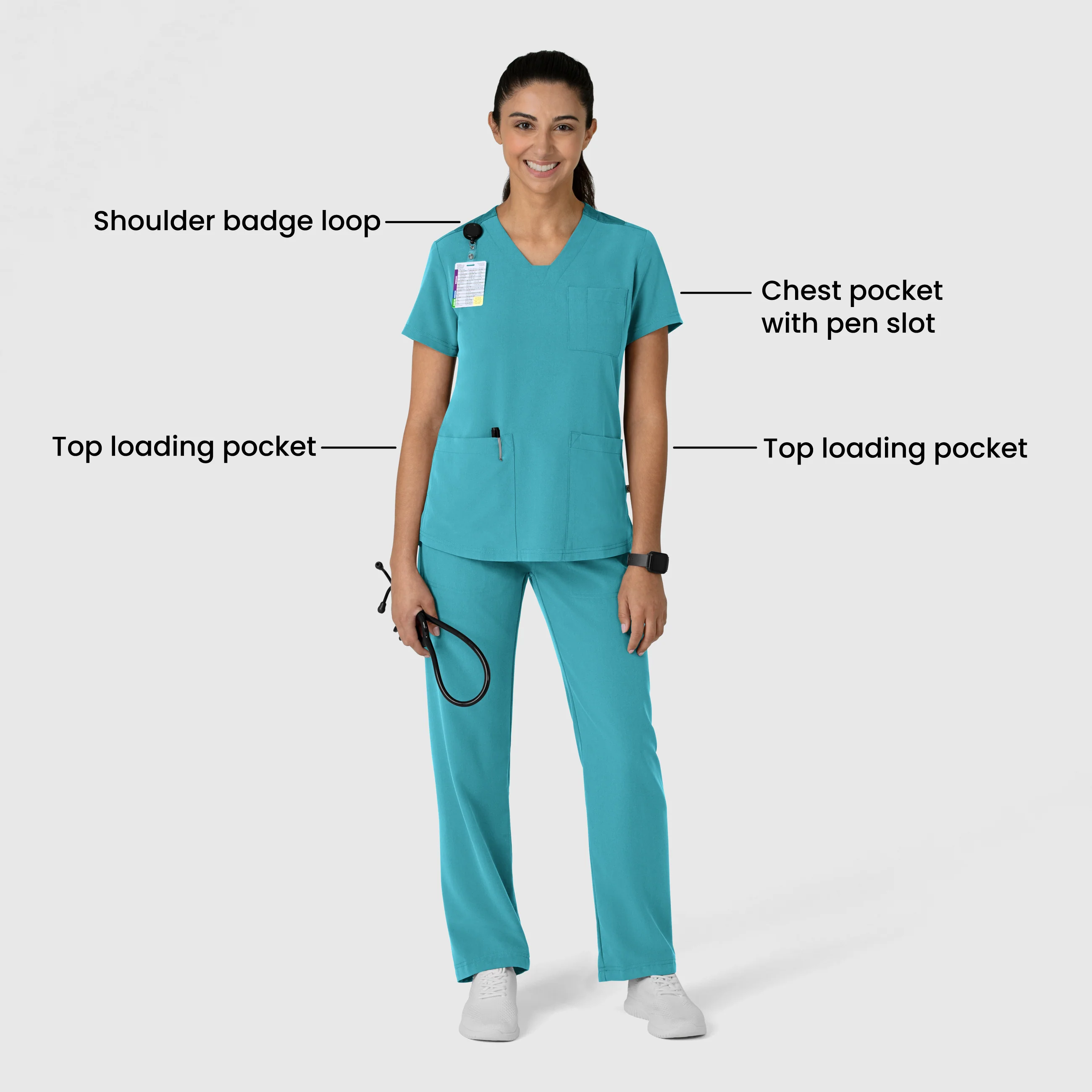 Nova Women's Flex-n-Reach V-Neck Scrub Top - Teal Blue - Image 3