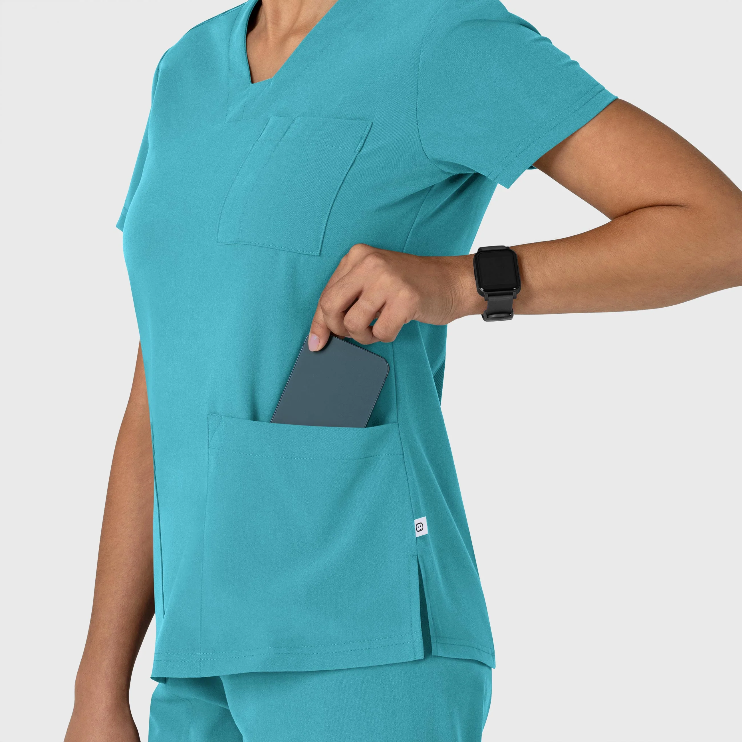 Nova Women's Flex-n-Reach V-Neck Scrub Top - Teal Blue - Image 7