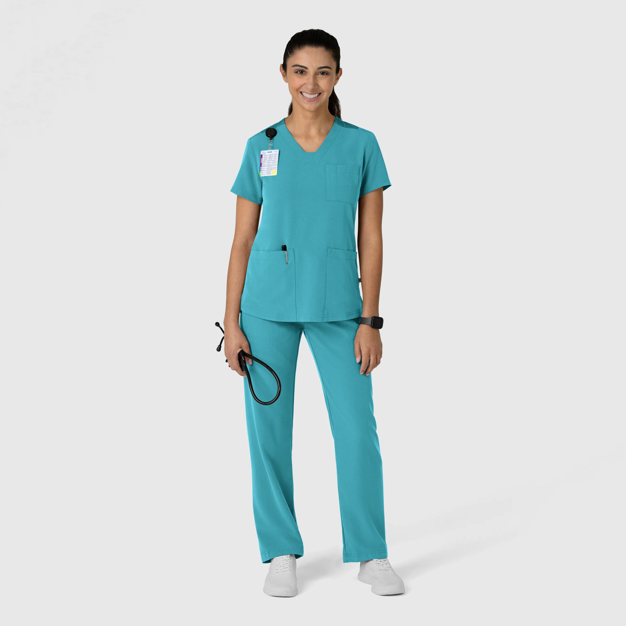 Nova Women's Flex-n-Reach V-Neck Scrub Top - Teal Blue - Image 9