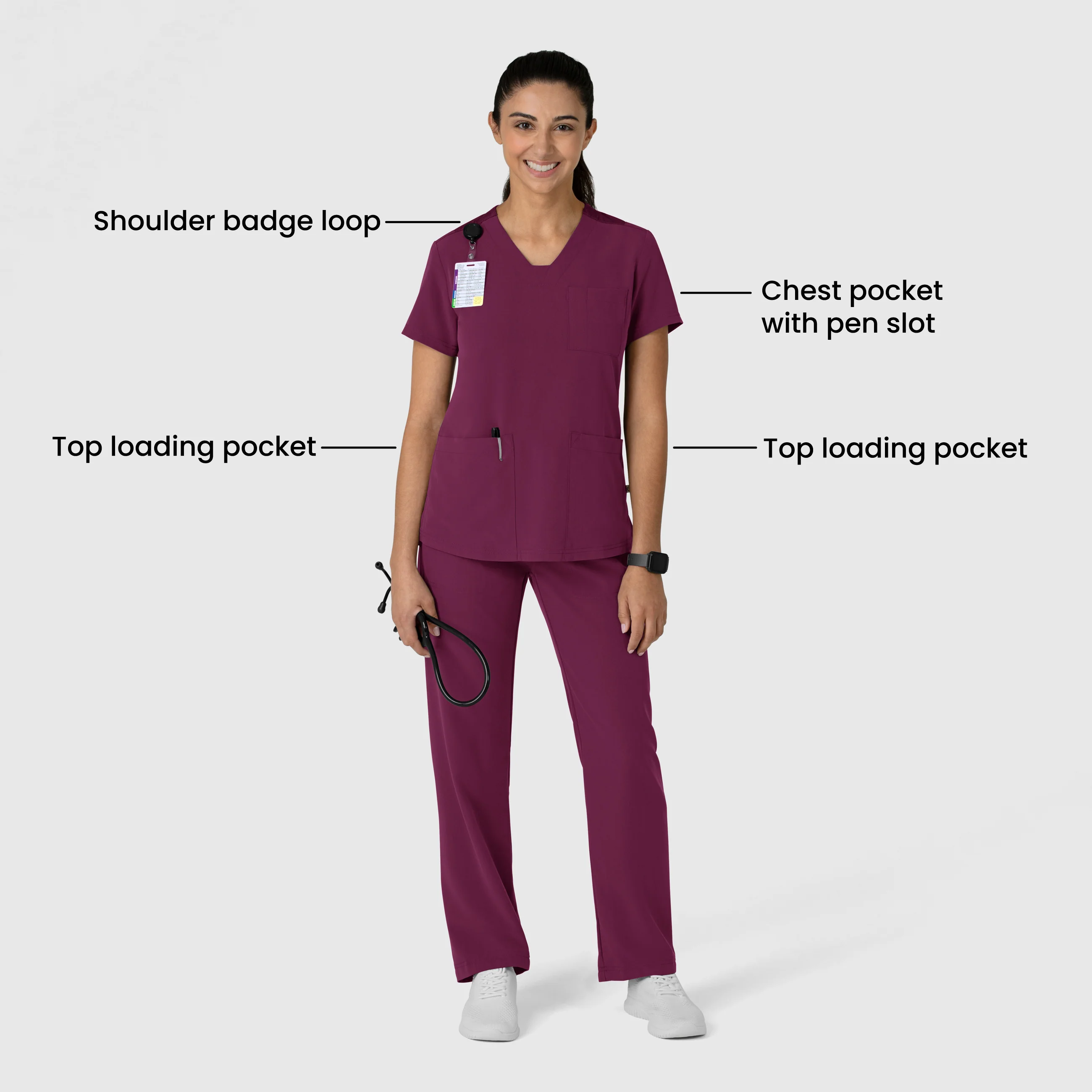 Nova Women's Flex-n-Reach V-Neck Scrub Top - Wine - Image 3