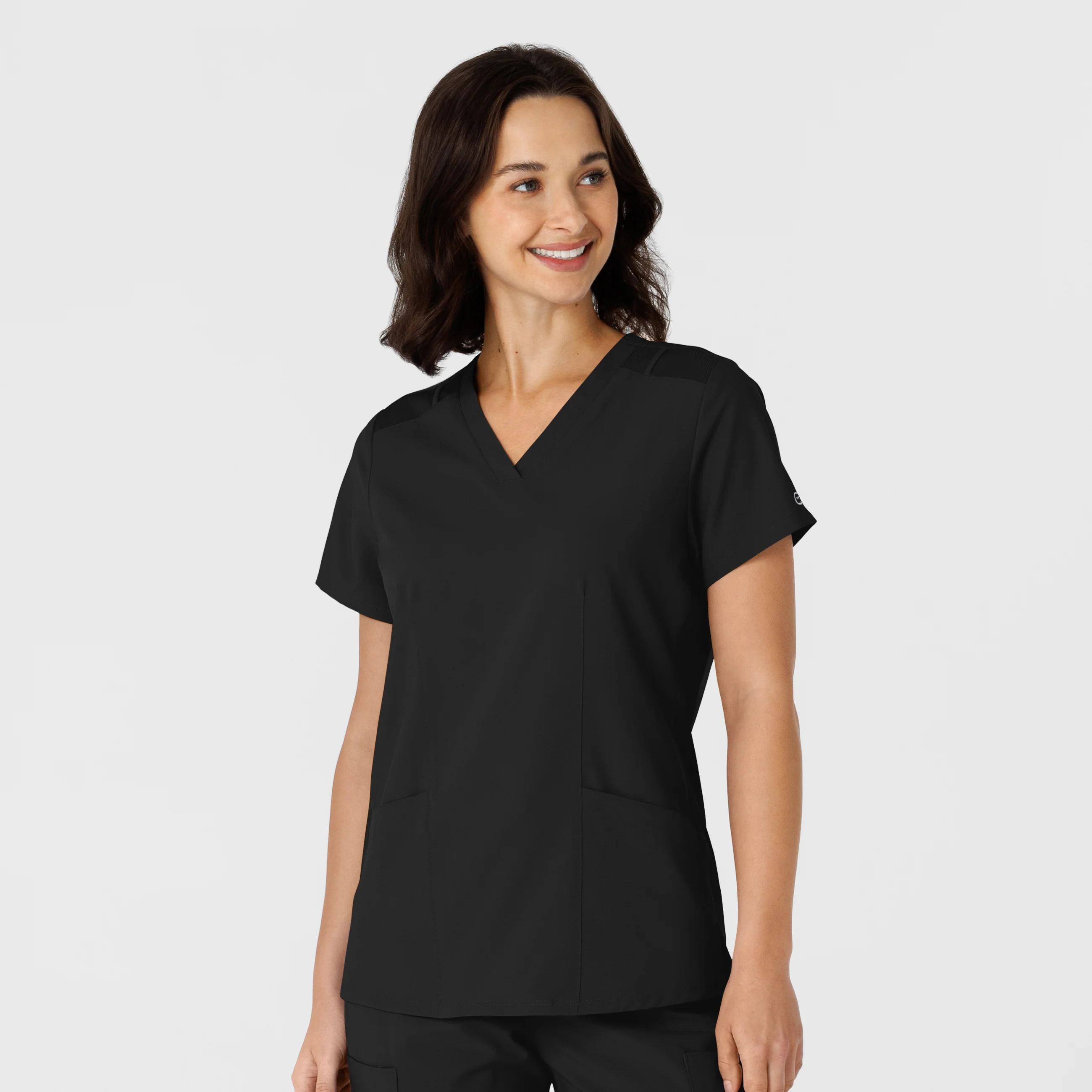 W123 Women's Flex-n-Reach Side Panel V-Neck Scrub Top - Black