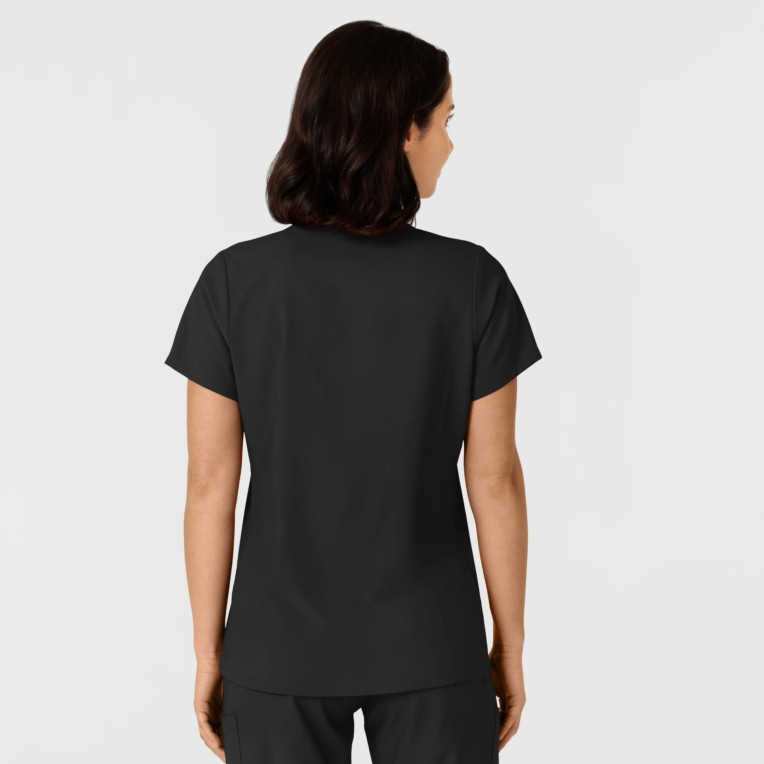 W123 Women's Flex-n-Reach Side Panel V-Neck Scrub Top - Black - Image 2