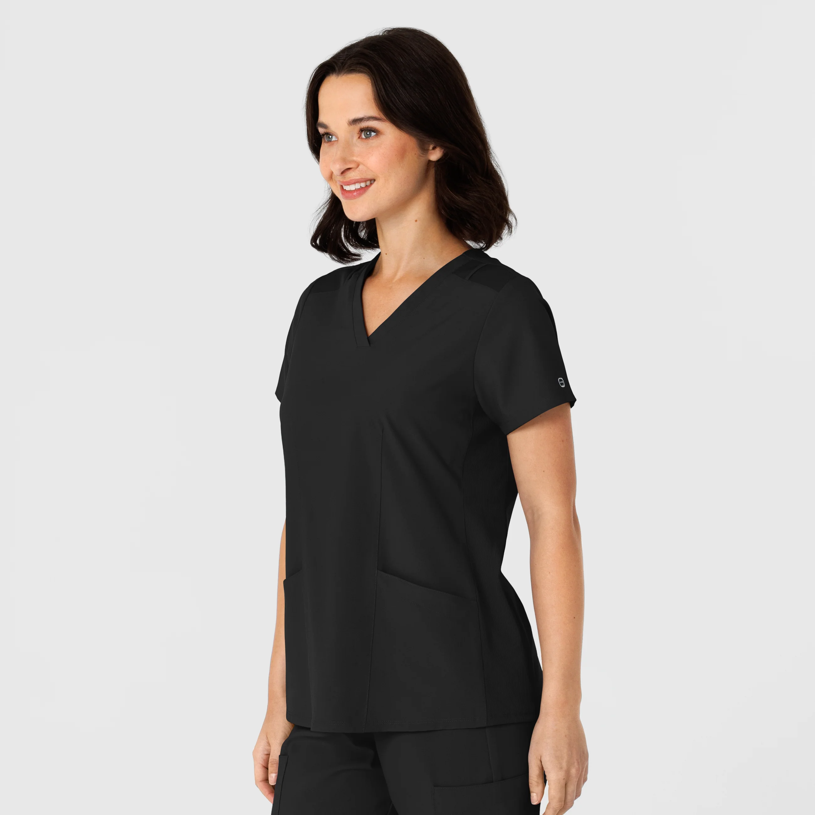 W123 Women's Flex-n-Reach Side Panel V-Neck Scrub Top - Black - Image 4