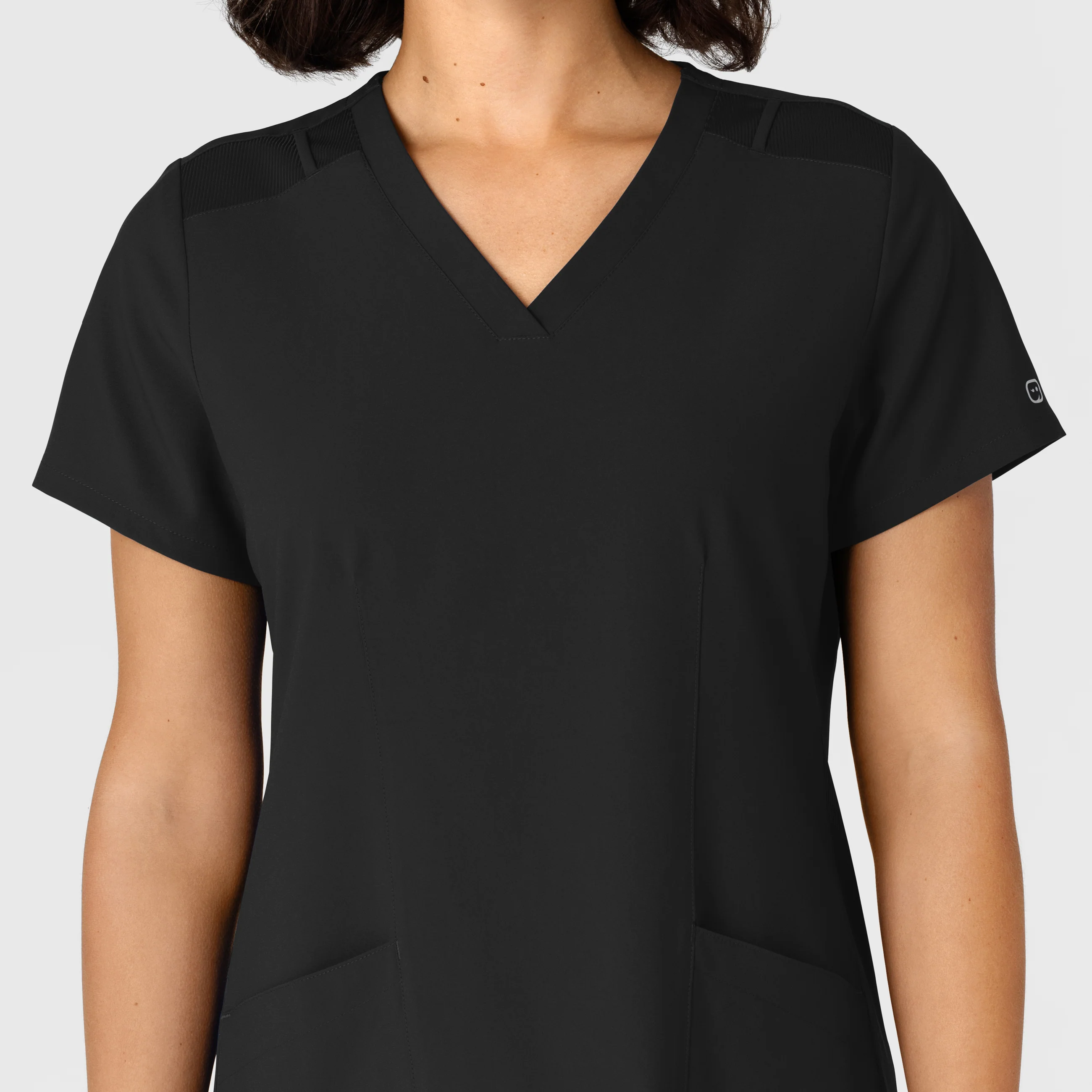 W123 Women's Flex-n-Reach Side Panel V-Neck Scrub Top - Black - Image 5