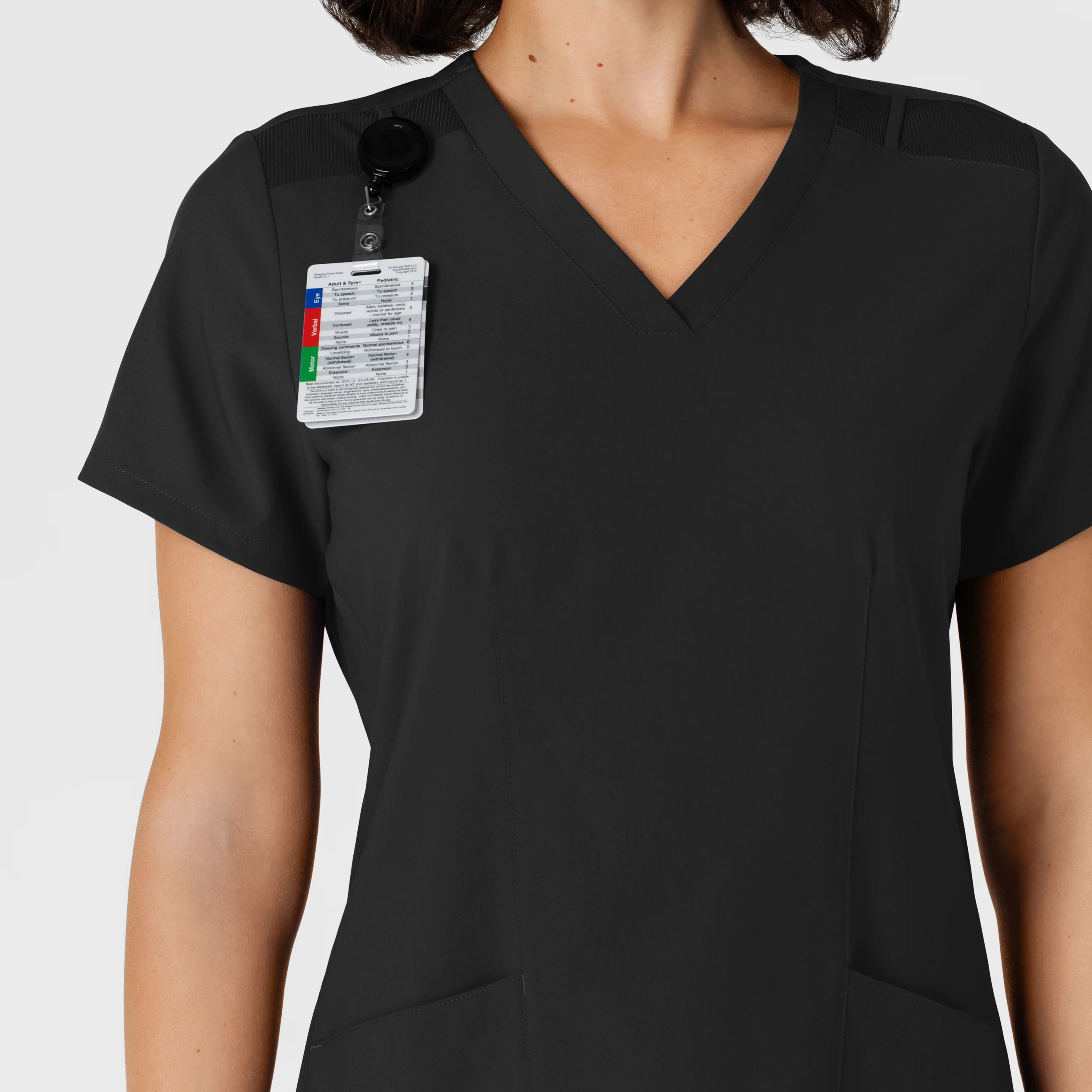 W123 Women's Flex-n-Reach Side Panel V-Neck Scrub Top - Black - Image 6