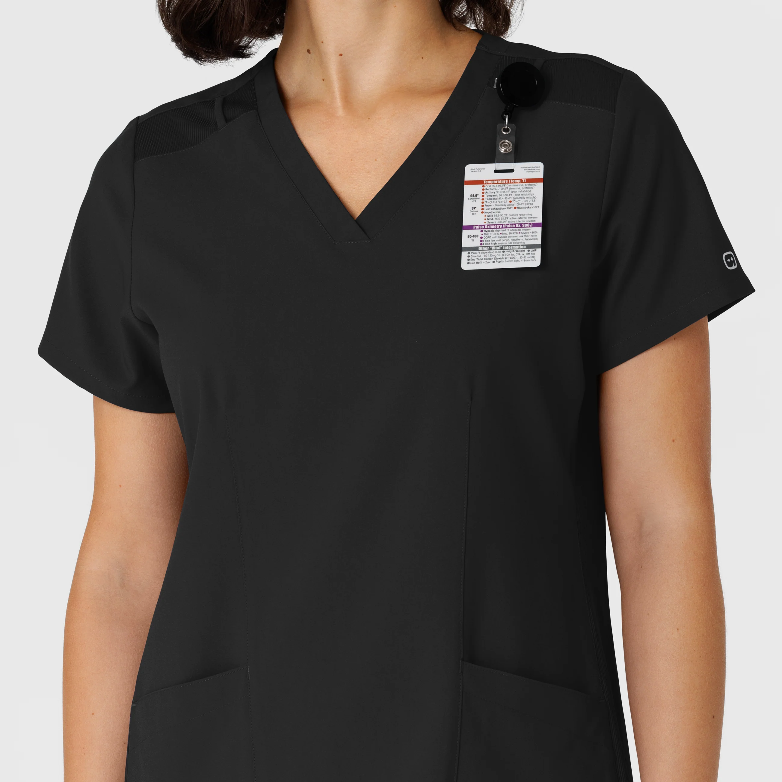 W123 Women's Flex-n-Reach Side Panel V-Neck Scrub Top - Black - Image 7