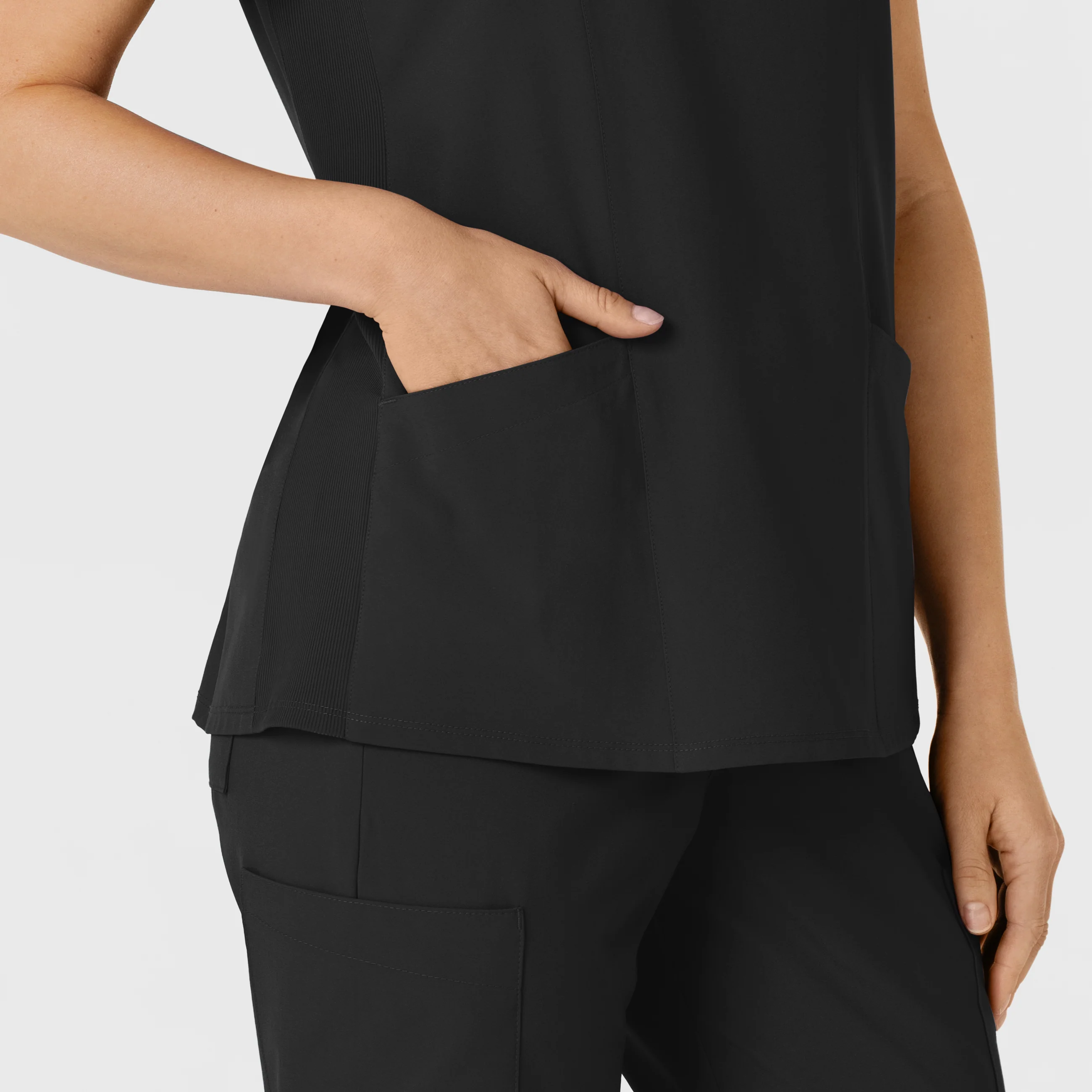 W123 Women's Flex-n-Reach Side Panel V-Neck Scrub Top - Black - Image 8