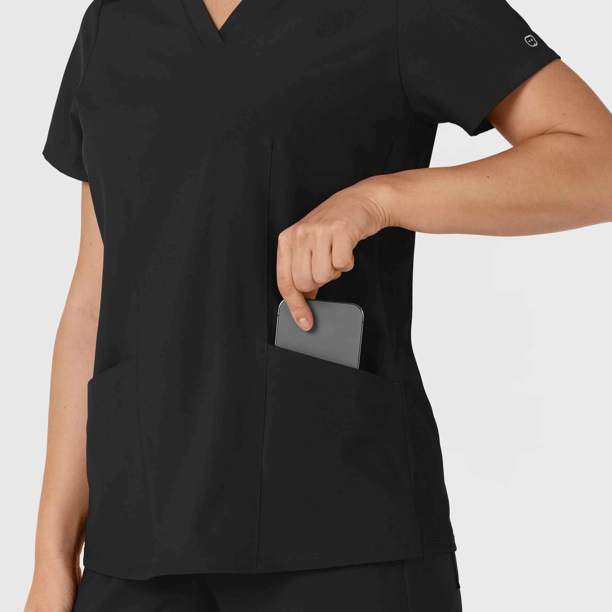 W123 Women's Flex-n-Reach Side Panel V-Neck Scrub Top - Black - Image 9