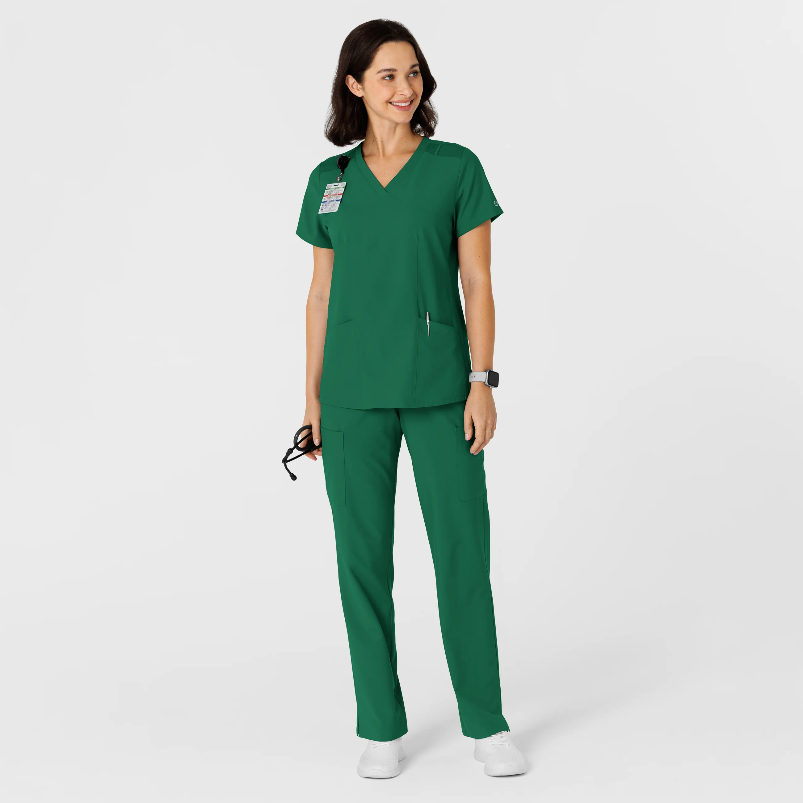 W123 Women's Flex-n-Reach Side Panel V-Neck Scrub Top - Hunter - Image 4
