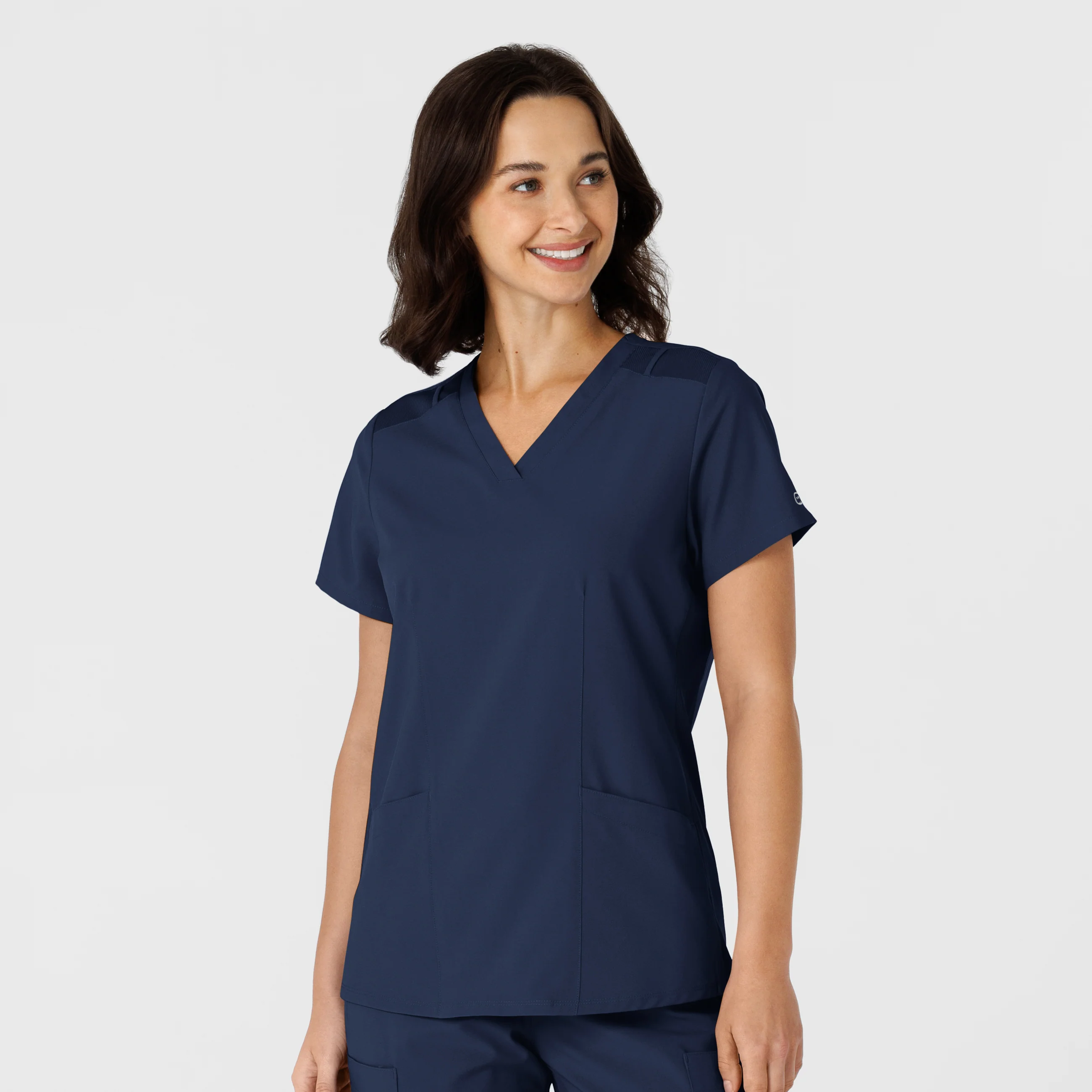 W123 Women's Flex-n-Reach Side Panel V-Neck Scrub Top - Navy