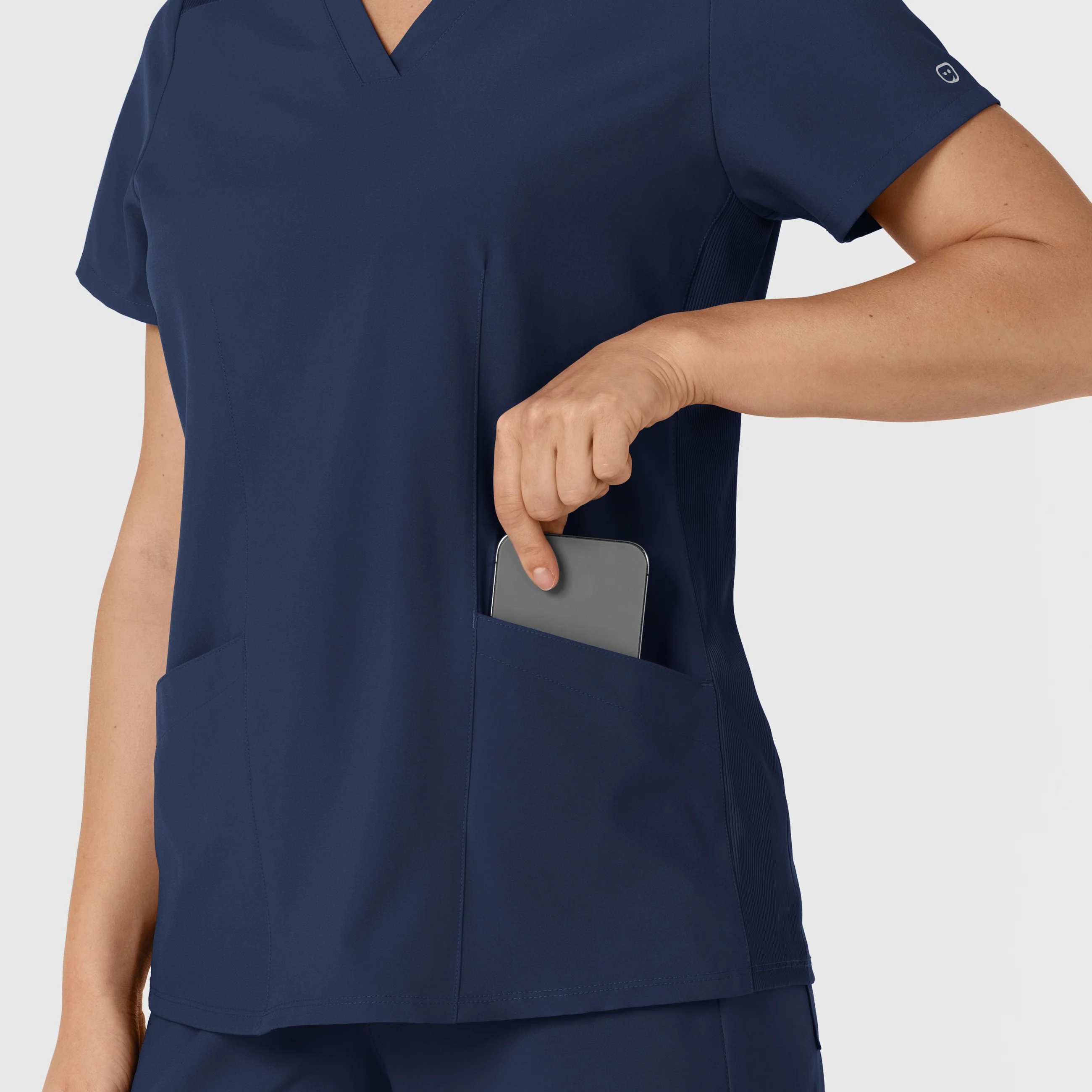W123 Women's Flex-n-Reach Side Panel V-Neck Scrub Top - Navy - Image 10