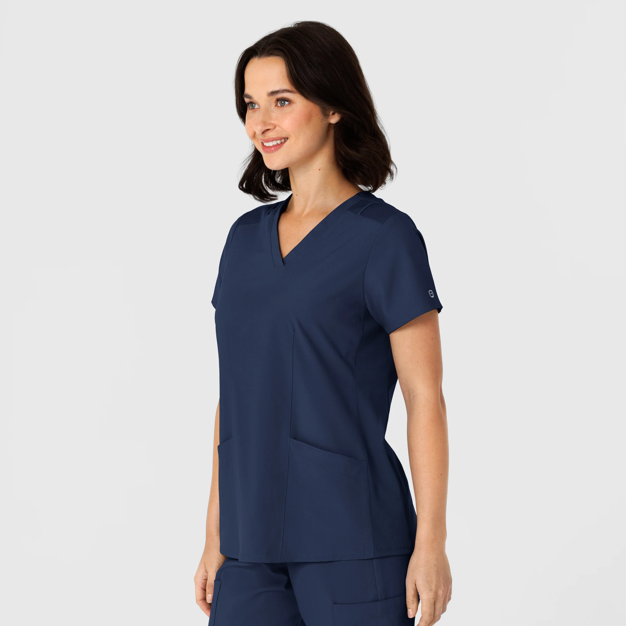 W123 Women's Flex-n-Reach Side Panel V-Neck Scrub Top - Navy - Image 5