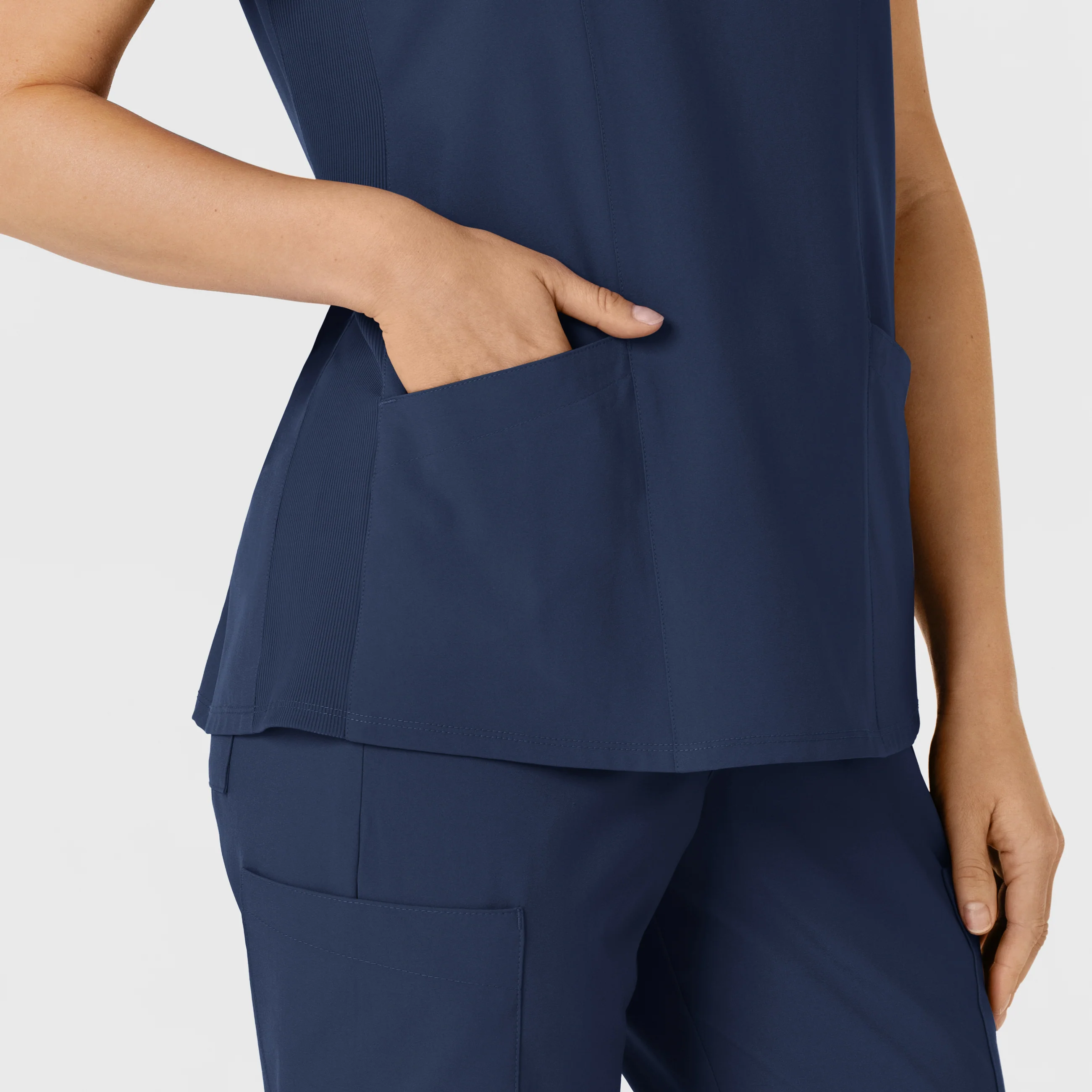 W123 Women's Flex-n-Reach Side Panel V-Neck Scrub Top - Navy - Image 9