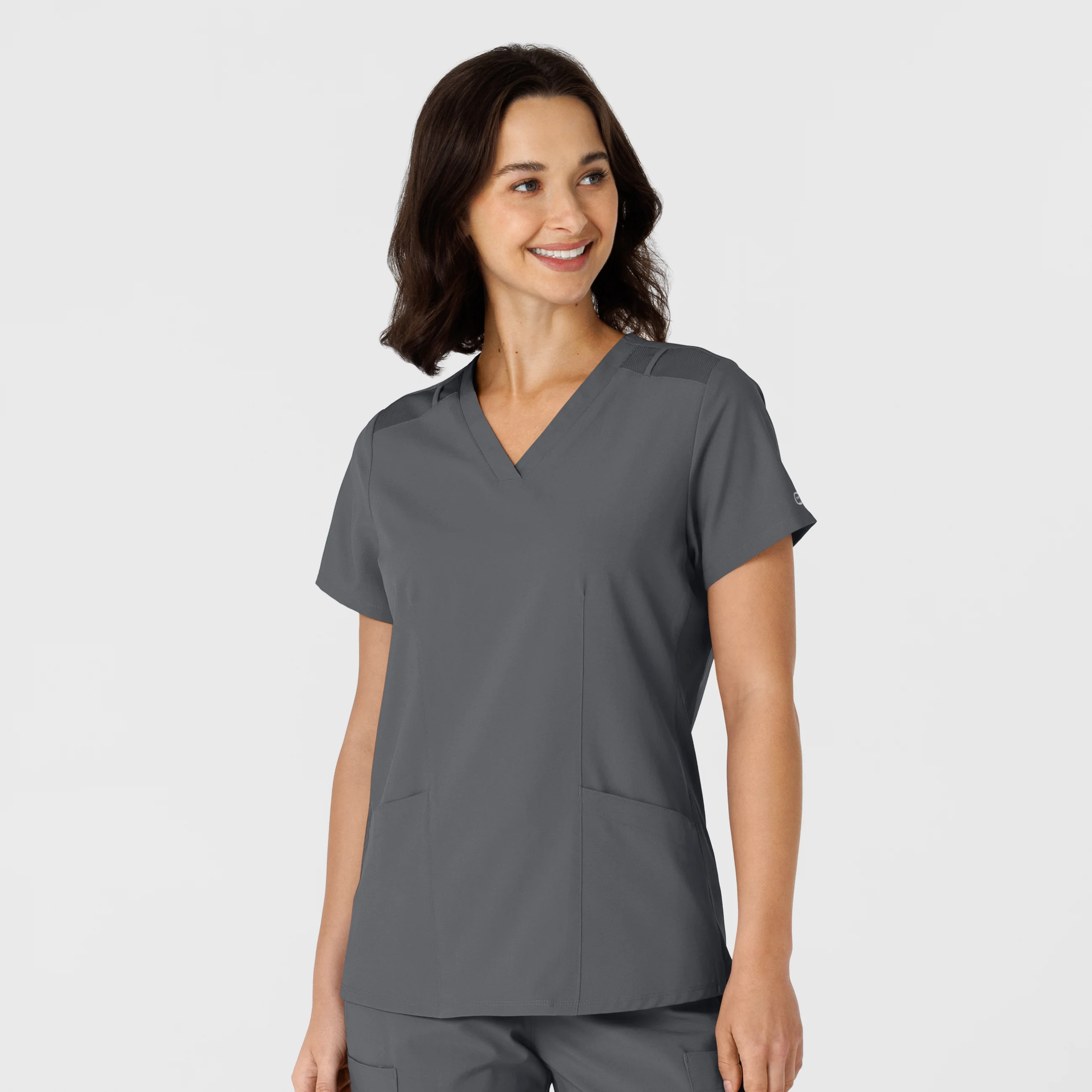 W123 Women's Flex-n-Reach Side Panel V-Neck Scrub Top - Pewter