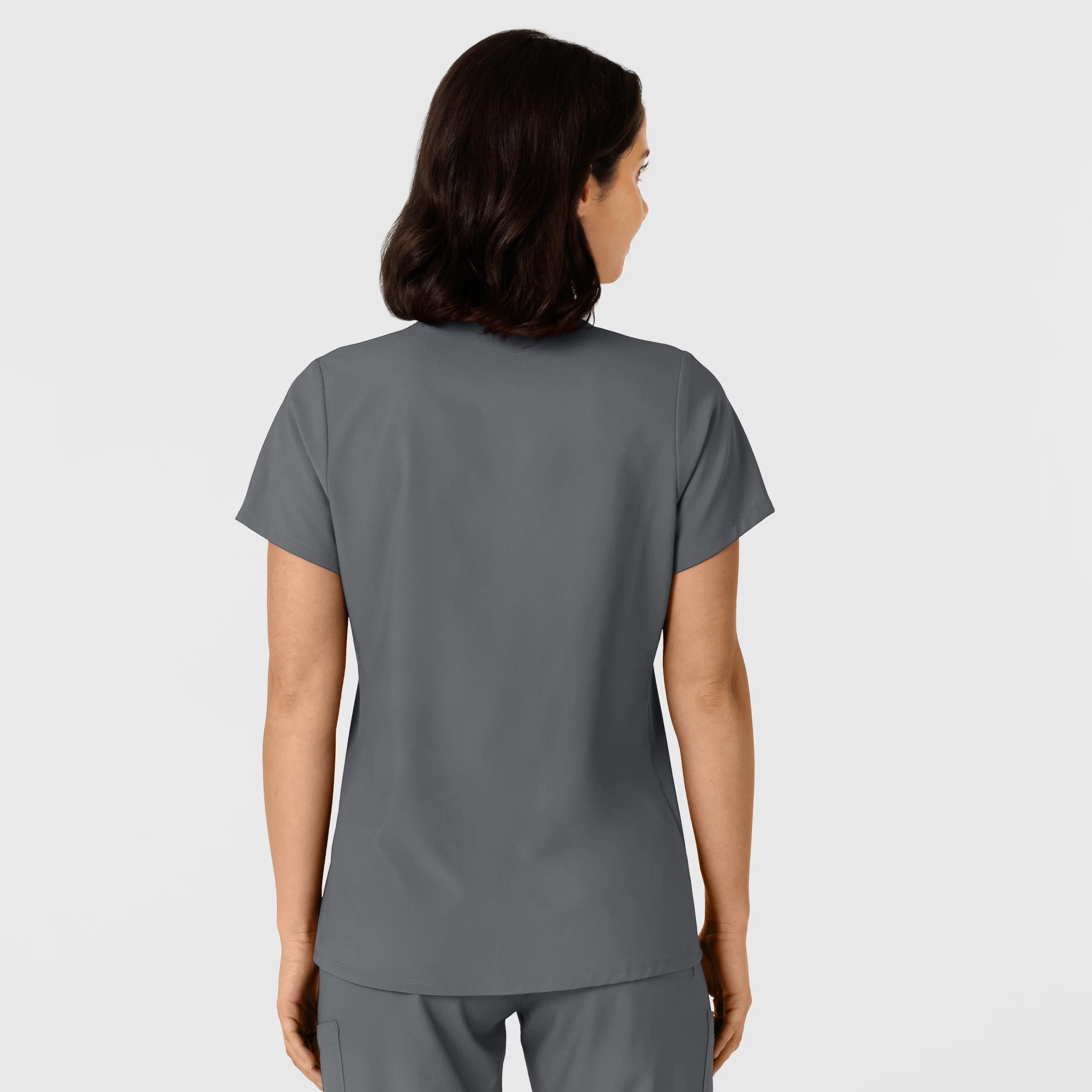 W123 Women's Flex-n-Reach Side Panel V-Neck Scrub Top - Pewter - Image 2