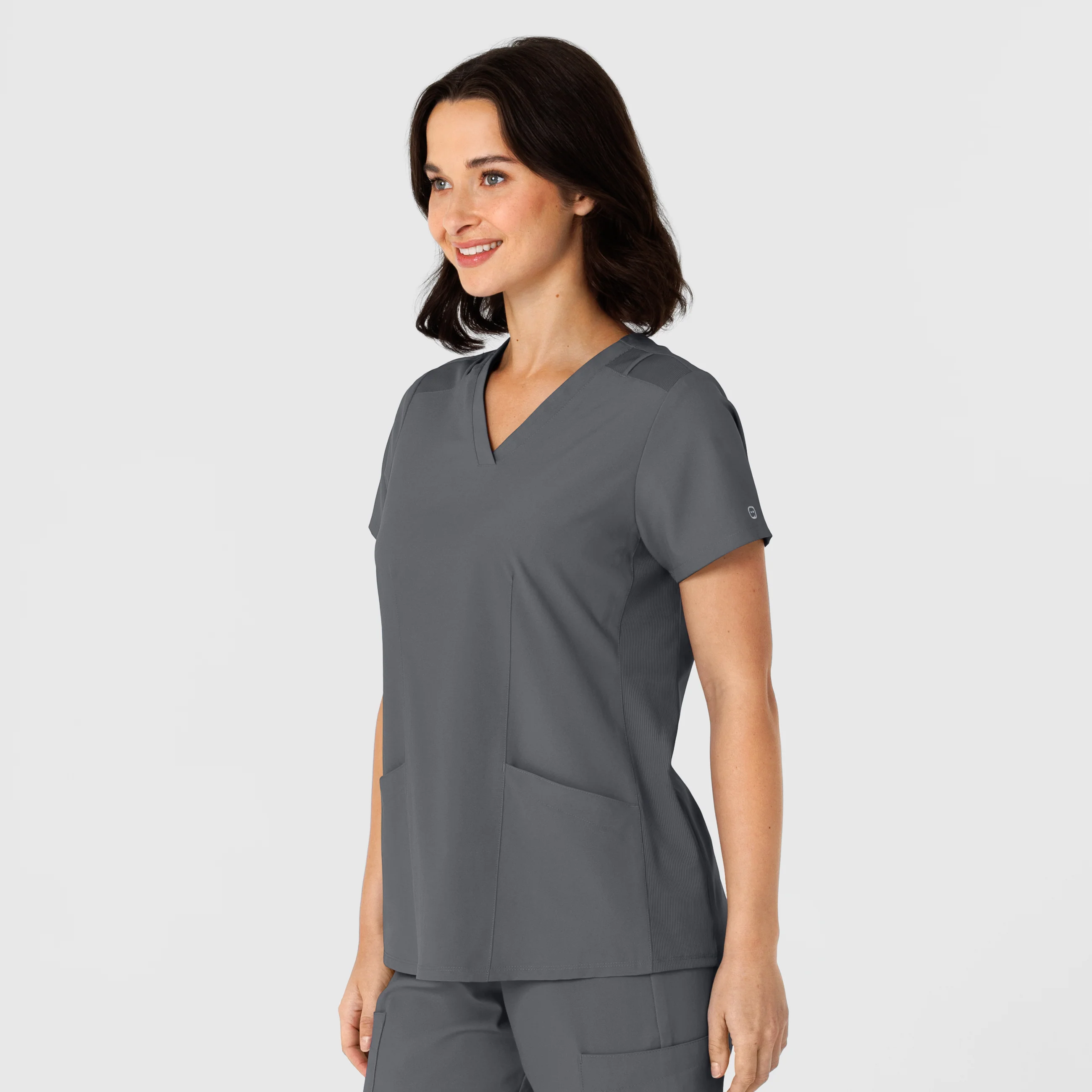 W123 Women's Flex-n-Reach Side Panel V-Neck Scrub Top - Pewter - Image 4