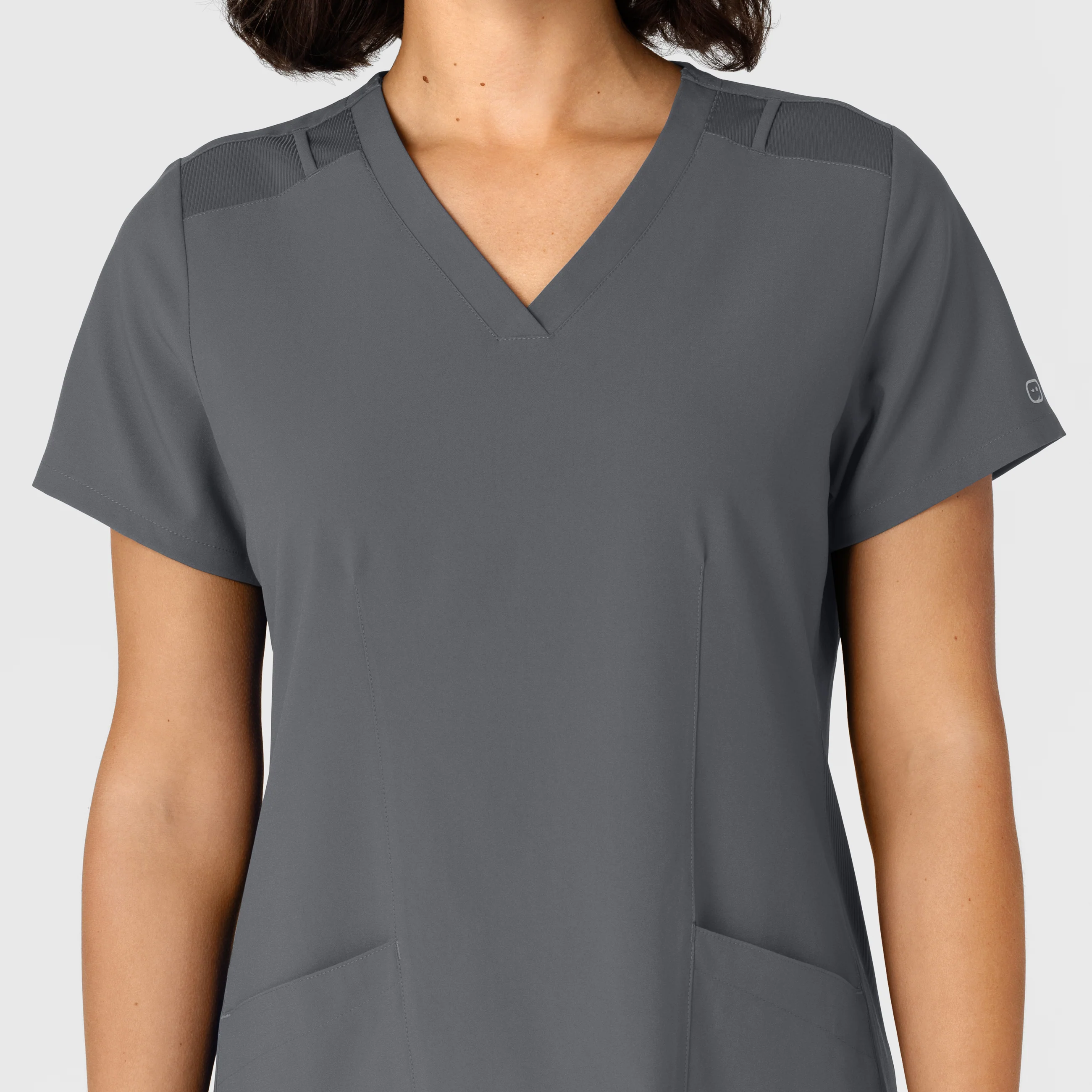 W123 Women's Flex-n-Reach Side Panel V-Neck Scrub Top - Pewter - Image 5