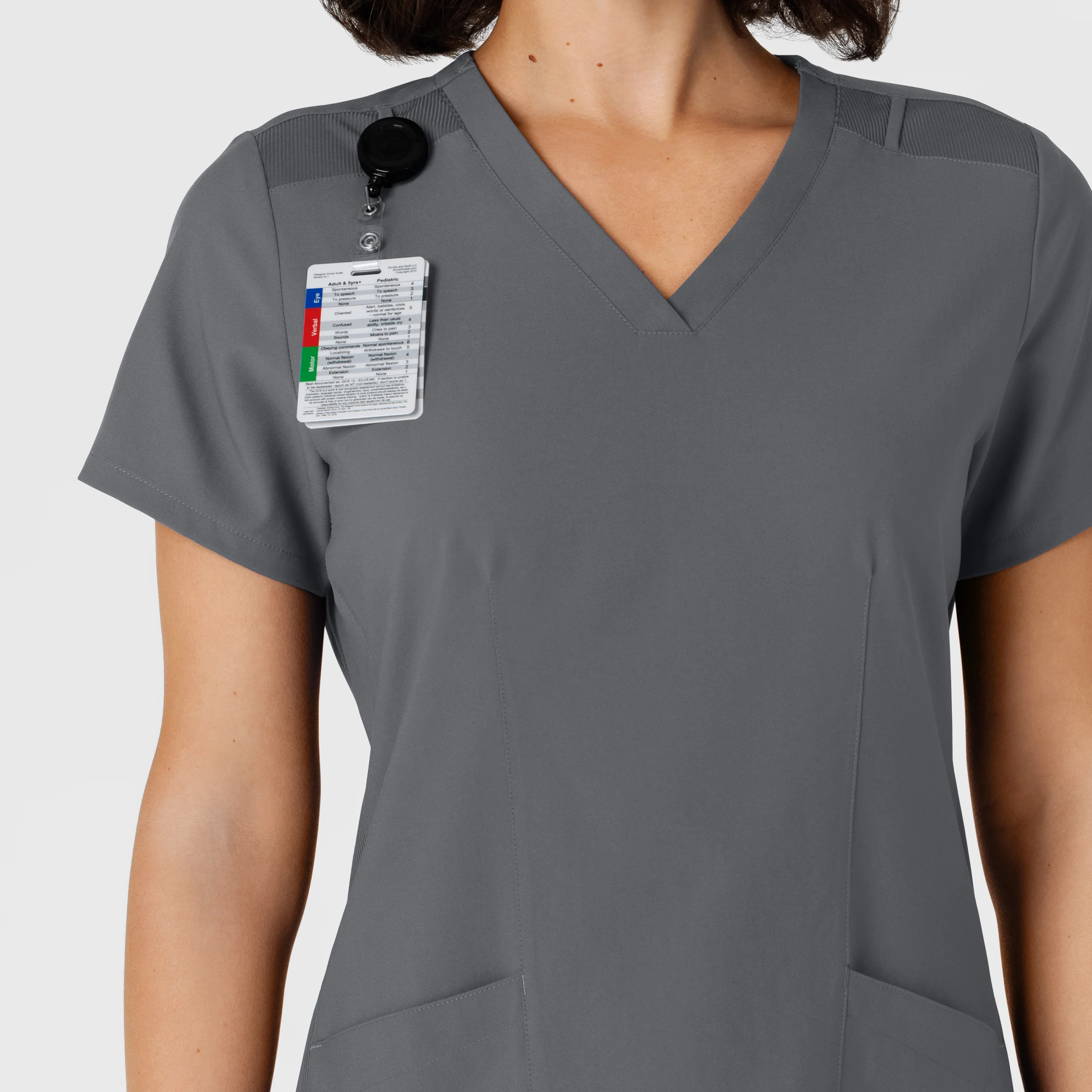 W123 Women's Flex-n-Reach Side Panel V-Neck Scrub Top - Pewter - Image 6